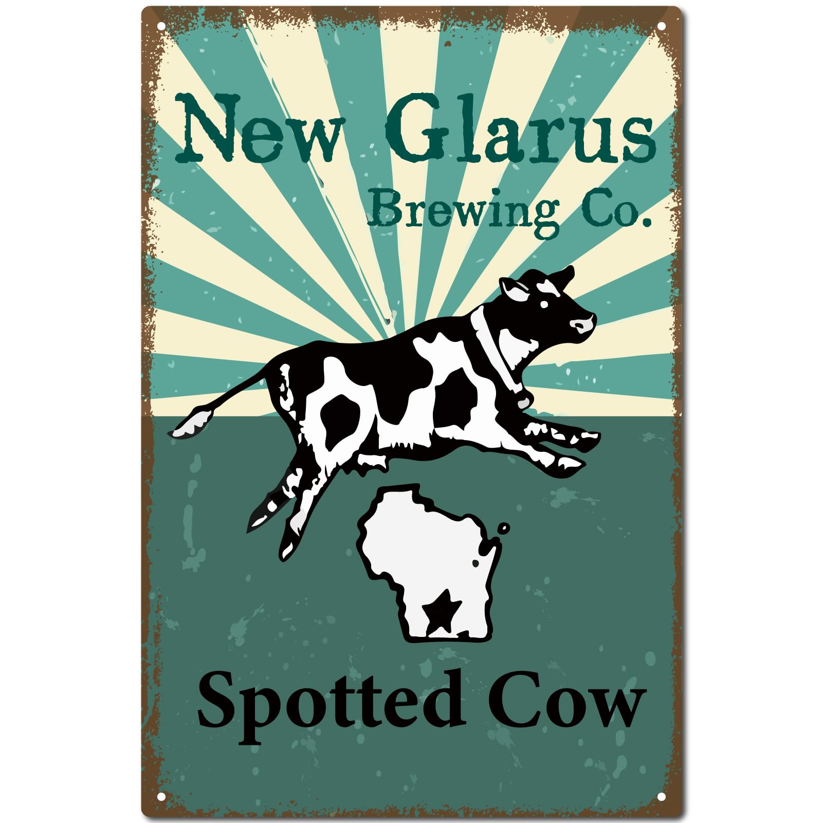 CREATCABIN Cattle Retro Metal Sign Vintage Tin Sign Poster Wall Art Decor Green Painting Plaque Iron Sign Art Mural Hanging Ornament for Home Club Bar 12 x 8Inch-New Glarus Brewing Co. Spotted Cow