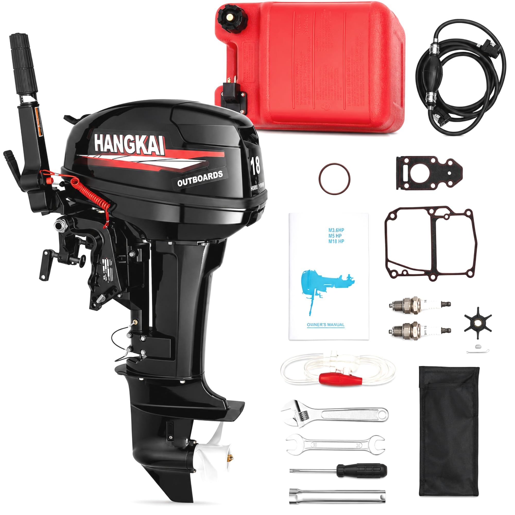HANGKAI 18HP Outboard Motor, 2 Stroke Fishing Boat Engine Water Cooling 246CC Heavy Duty Marine with CDI Ignition System Water, 5000-6000 r/min