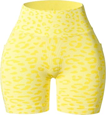 AUROLA Leopard Seamless Scrunch Athletic Shorts with Pockets for Women
