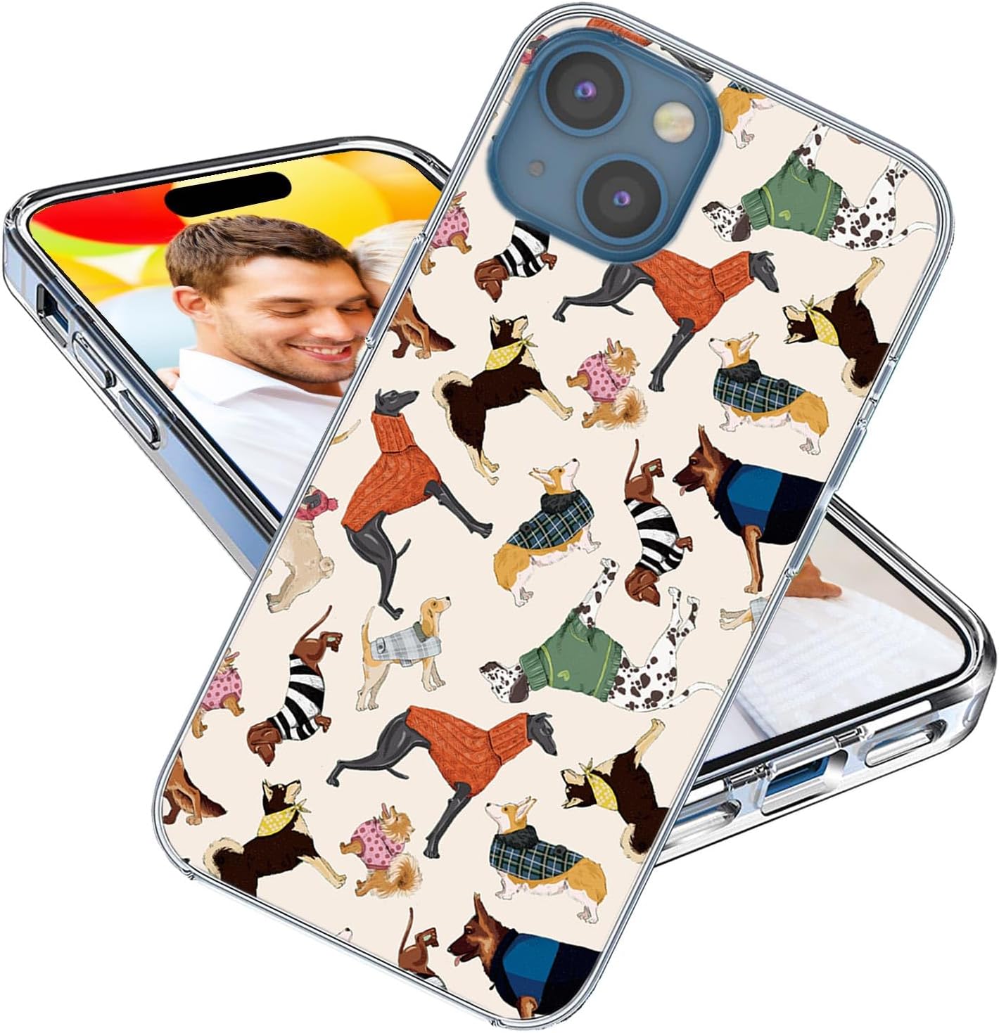 for iPhone 15 Case for Girl Women Men, Shockproof Thin Slim Soft TPU Clear Protective Phone Case Cover Design for iPhone 15 6.1,Cartoon Animal Pet Lovely Cute Corgi Dachshund Spotted Dog Pug