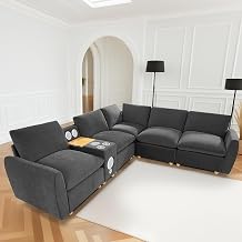 Brelice 213" Modular Sectional Sofa with Smart Center Console,L Shaped Couch with Bluetooth Speaker, Storage,Wireless Charger & Cup Holders,5 Seater Chenille Sectional Couches for Living Room