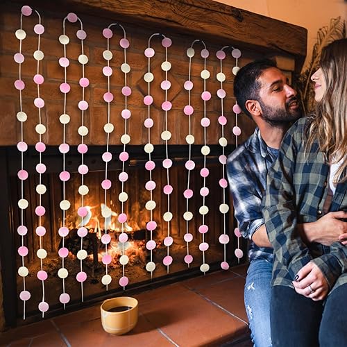 Miniatura 3 de Jishi Paquete de 3 guirnaldas de pompones de fieltro rosa, decoraciones de Navidad, bonitas cuerdas de pompones para decoración de árbol de Navidad,