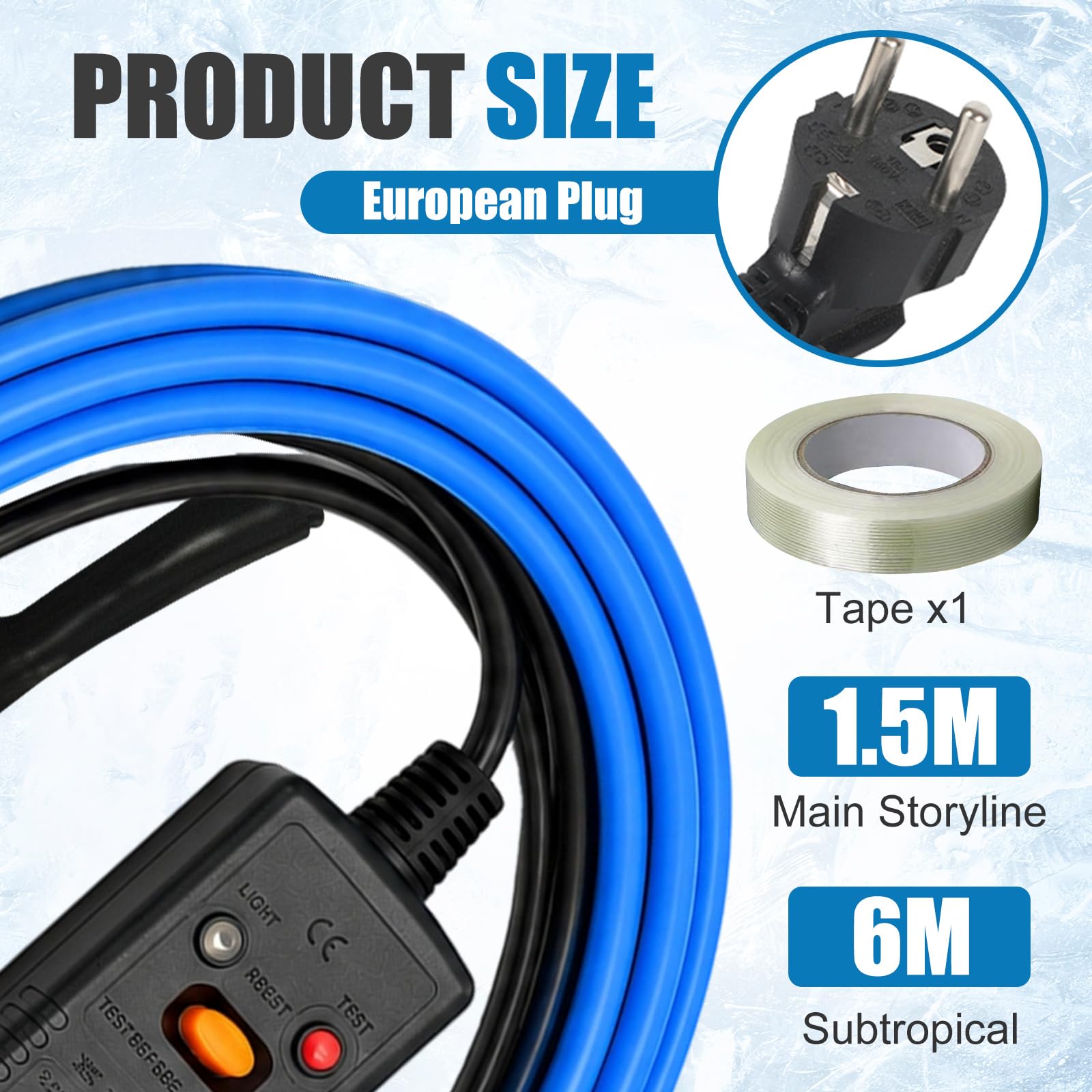 Heizkabel mit Thermostat,25 W/m Frostschutz Heizkabel mit FI-Schutzstecker,Begleitheizung Wasserleitung,Selbstregulierendes Heizband Frostschutz für Wasserleitungen Pflanzen und Dachrinnen,IP54 (6M)