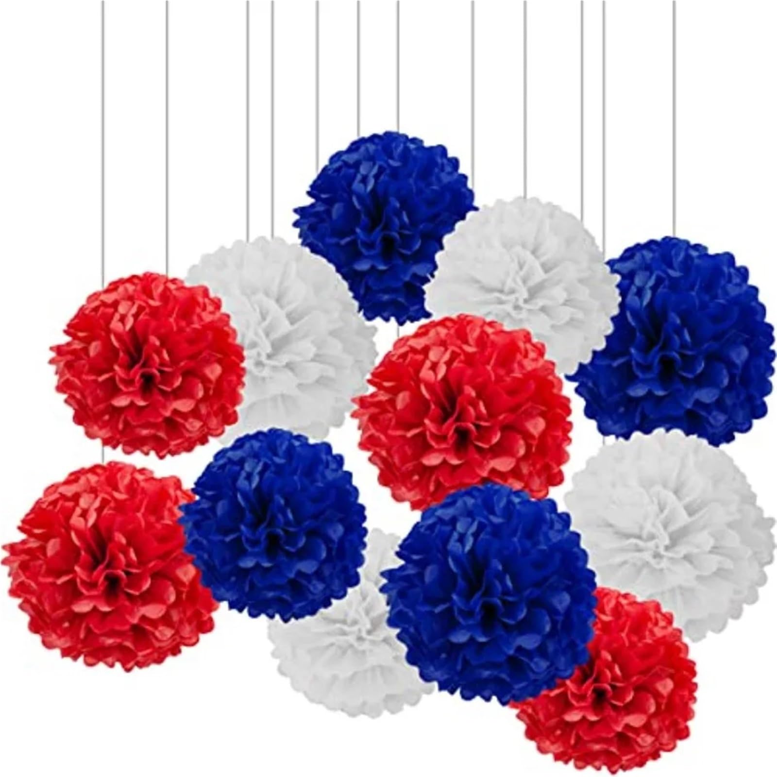 Pompones De Papel 12 Pompones De Papel De Seda for Colgar Bolas De Flores for Decoración De Fiesta De 10 Y 12 Pulgadas(RedWhiteBlue)