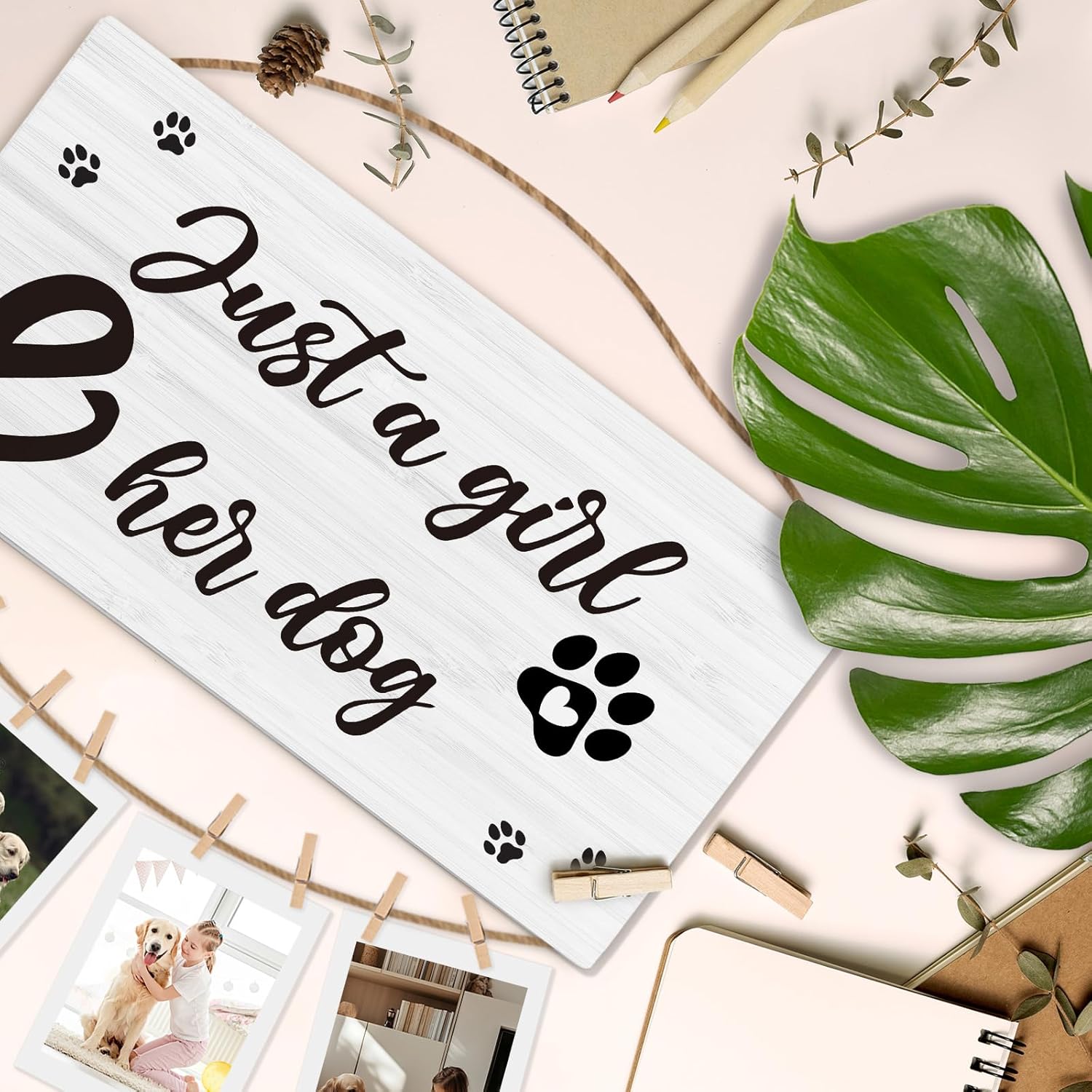 Dog Picture Frame Photo Holder for Wall, Dog Mom Lovers Owner Gifts for Women, Gifts for Pet Lovers, Just a Girl and Her Dogs Photo Hanging Display Picture Board for Wall Decor - Image 6