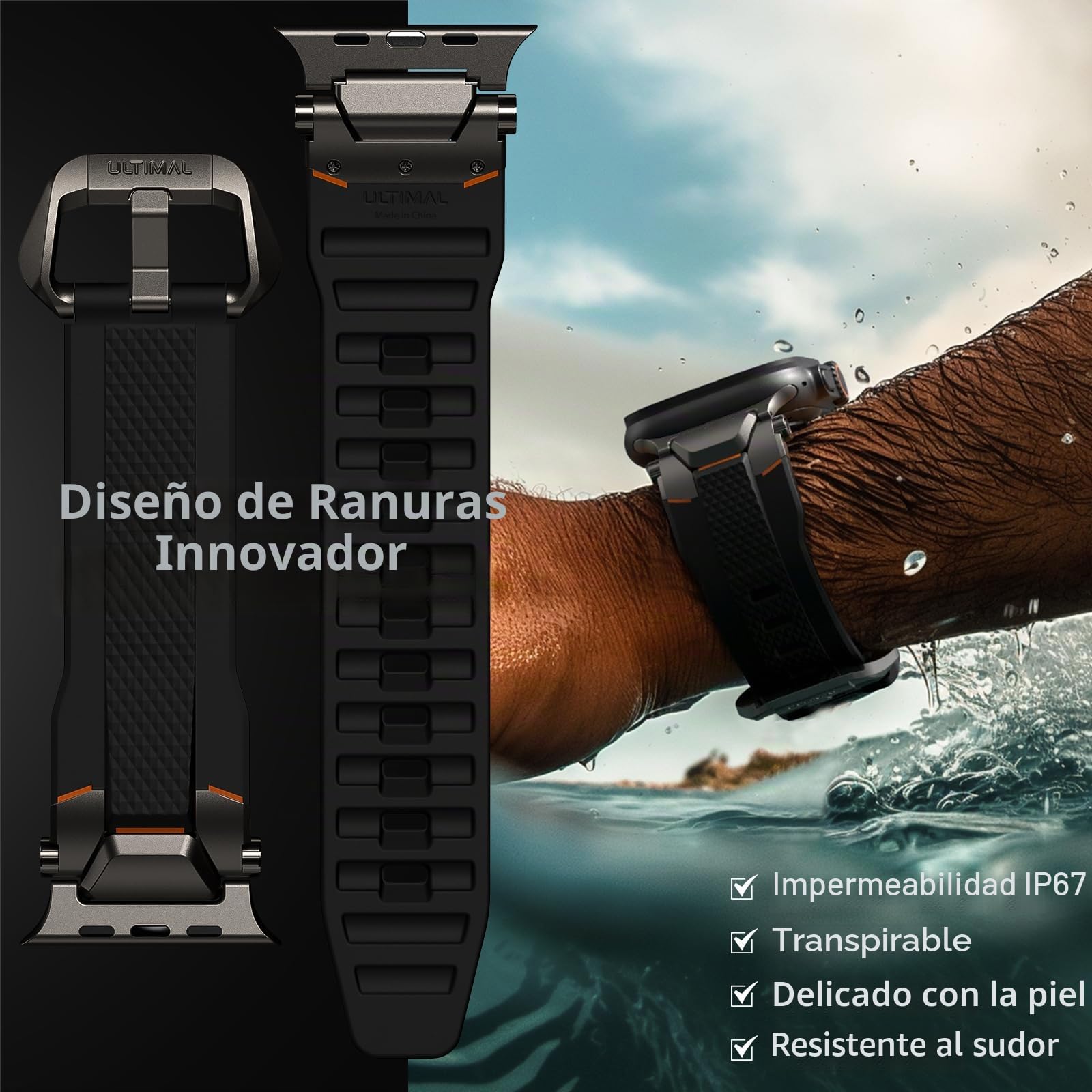 ULTIMAL Compatible con Apple Watch Ultra 3/2/1 pulsera de 49 mm, pulseras de reloj para hombres, correa deportiva resistente de metal de alta calidad