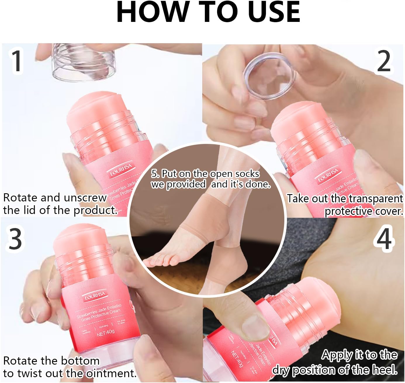 Moisturizing Socks for Cracked Heel Treatment，Heel Magic for Dry Skin or Rough Heels， with Shea Butter & Vitamin E,Lotion Silicone Toeless Socks, Comes with Heel Cream for Healthy Feet