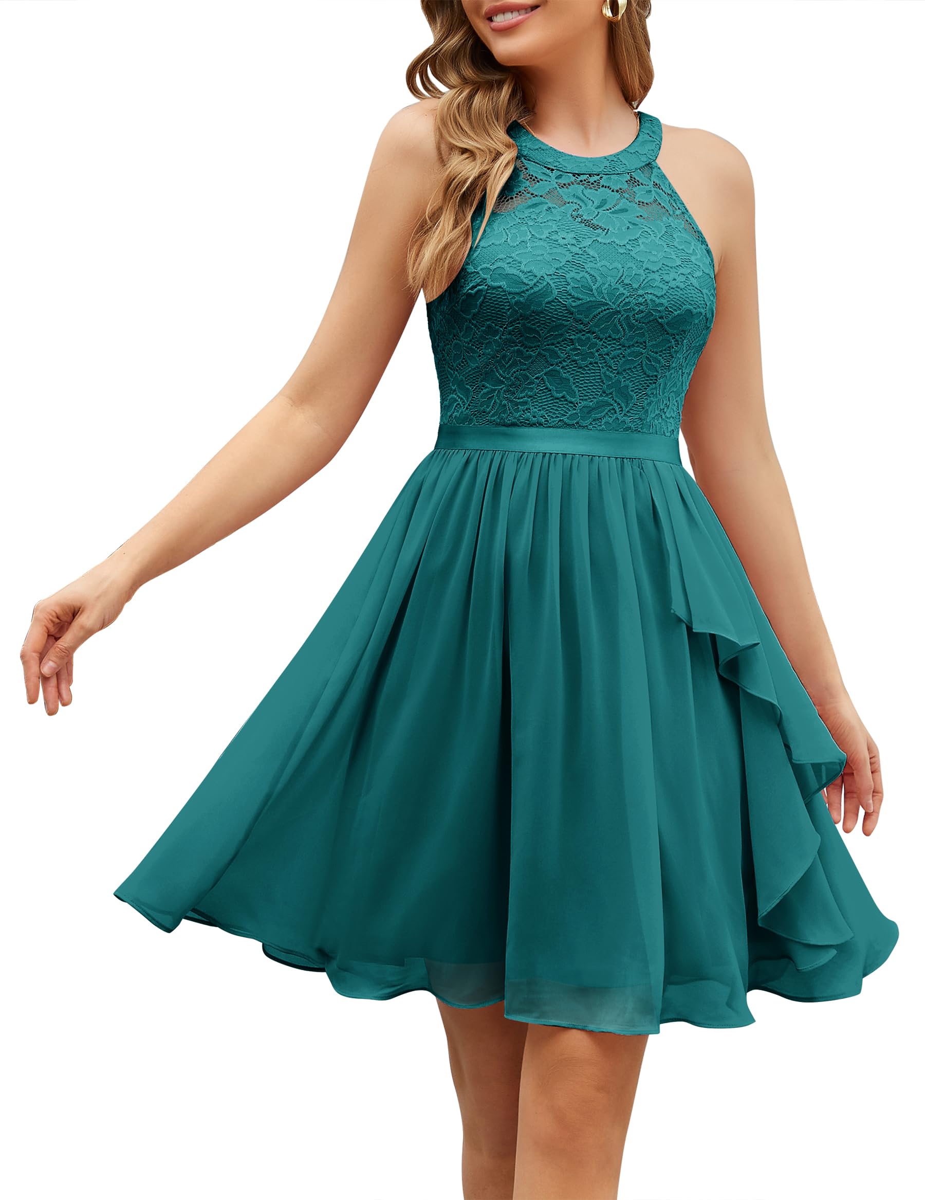 Wedtrend Robe de cocktail élégante pour mariage - Ligne A - Dos nu - Robe de soirée à volants - Longueur genou - En mousseline de soie