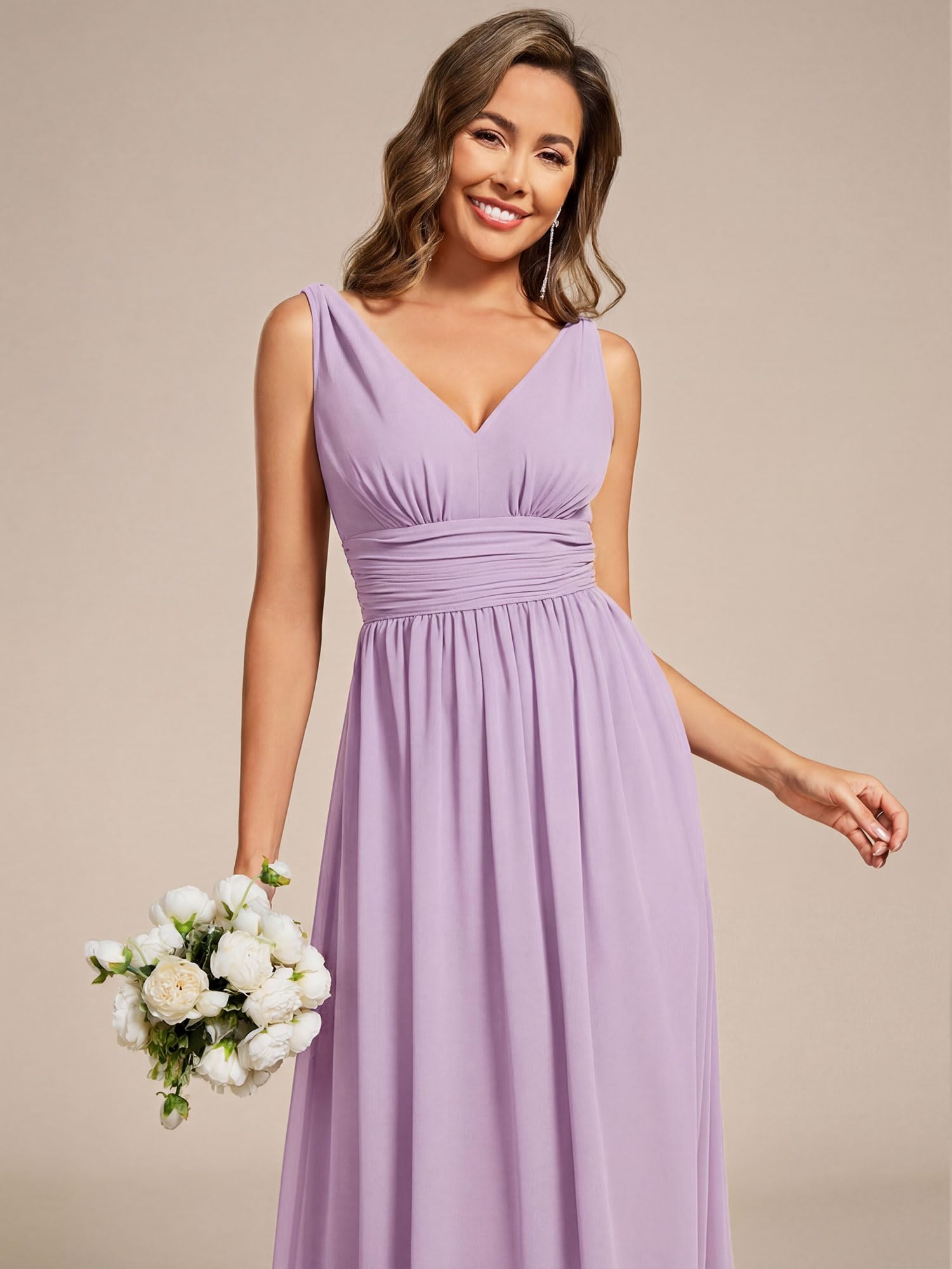 Ever-Pretty Abito da Sera Lungo Donna con Increspato in Chiffon Classico 09016