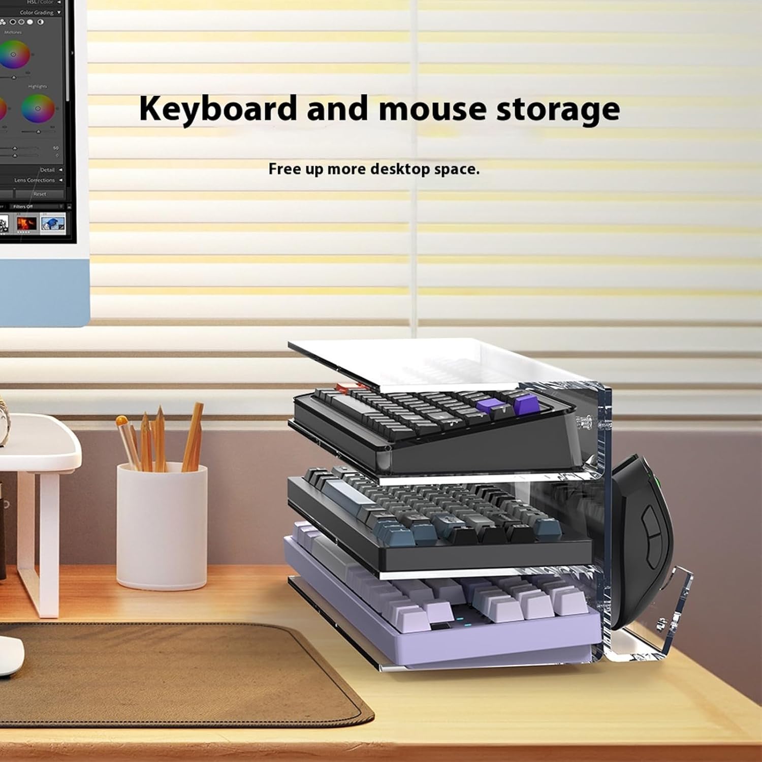 Componentized Polyacrylate Keyset Display Stand with Multiple Compartment Planner Tool Complimentary Assembly Game Addons Computer Management Multiple Layer Keyset Planner