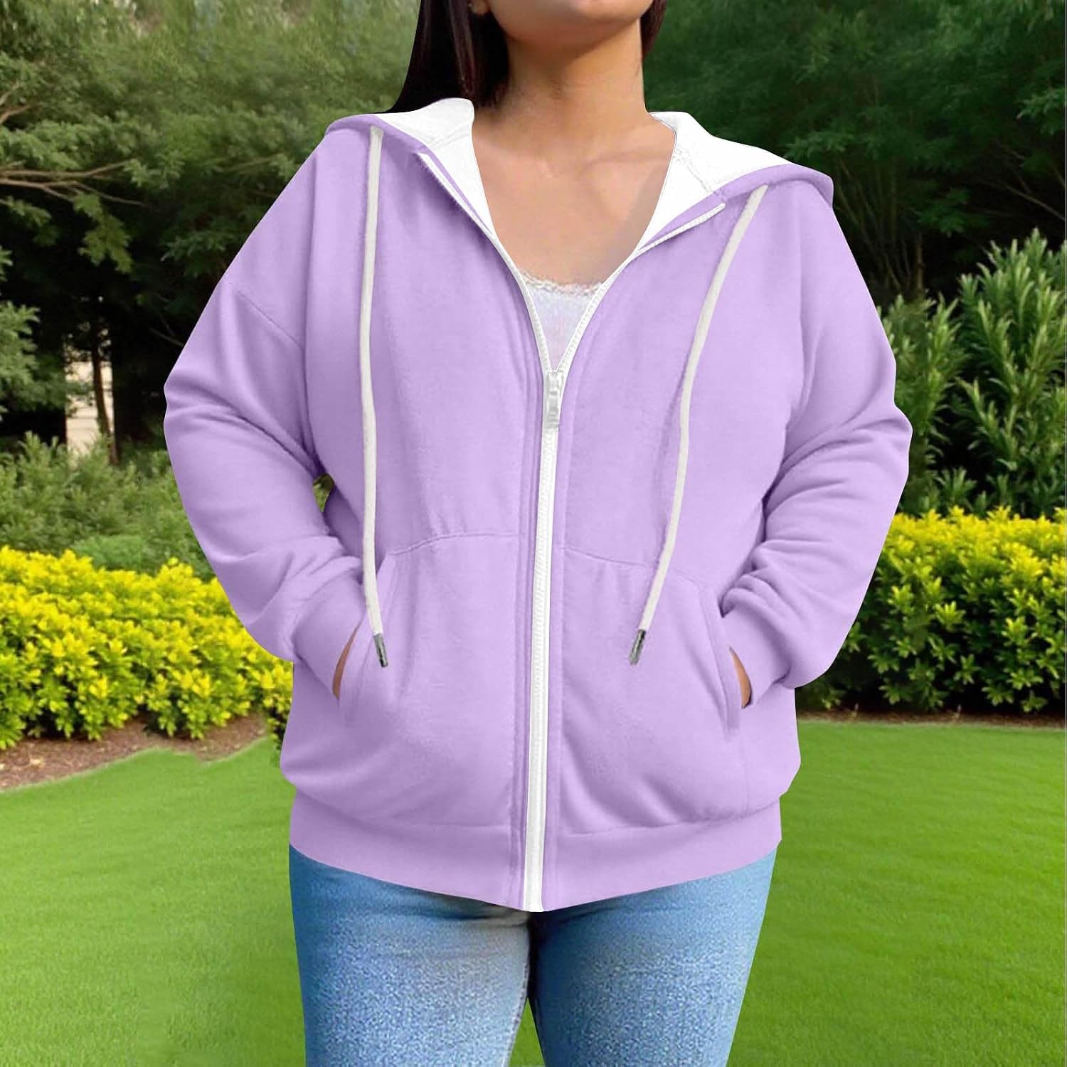 Women's Plus Size Full Zip-Up Hoodie Jacket Oversized Lightweight Sweatshirt Y2K Baggy Workout Hoodies with Pockets