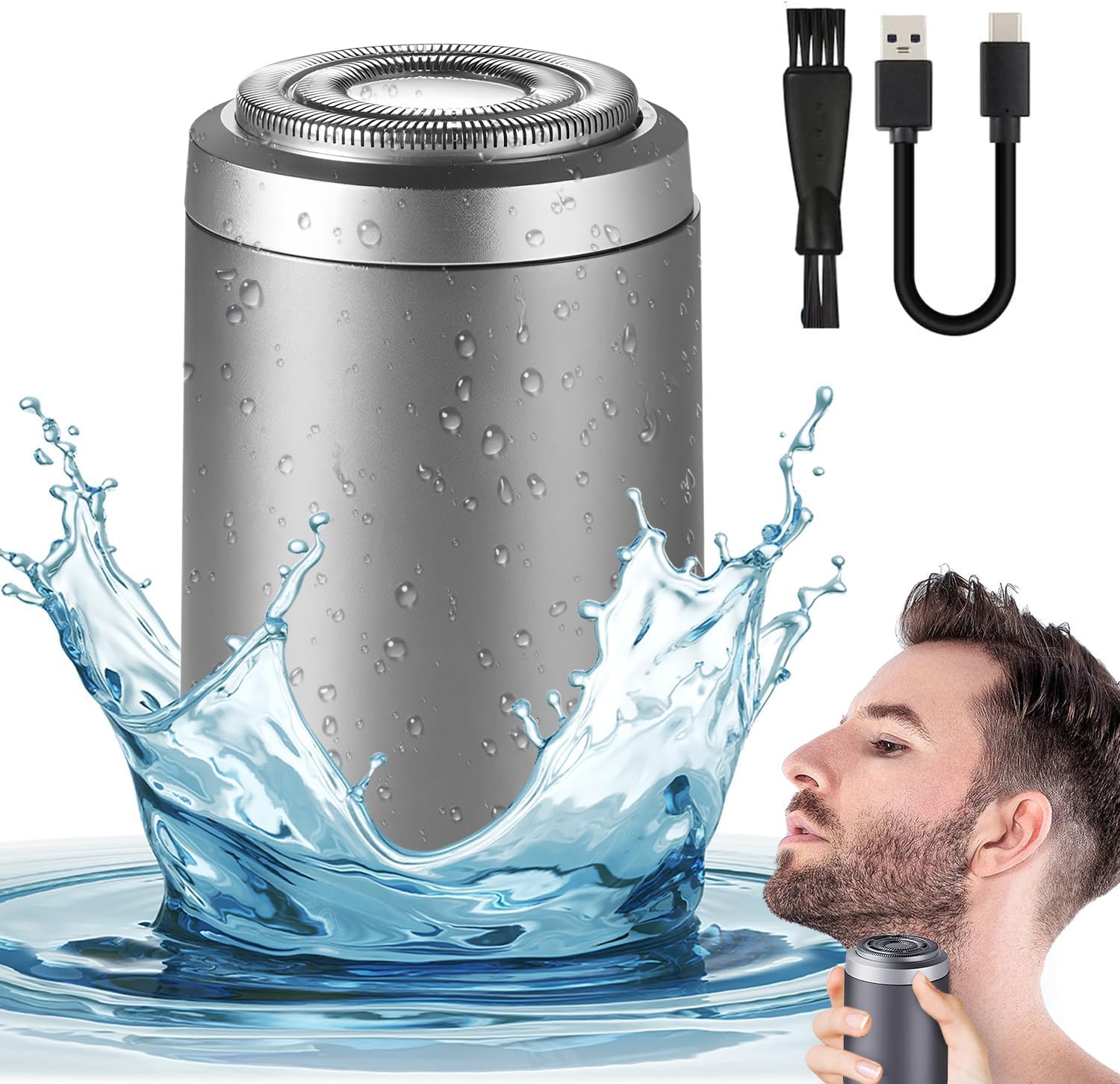 Mini afeitadora eléctrica portátil, 2024, recargable por USB, impermeable, mini afeitadora eléctrica, 2 en 1, afeitadora eléctrica portátil en formato de bolsillo (plata)