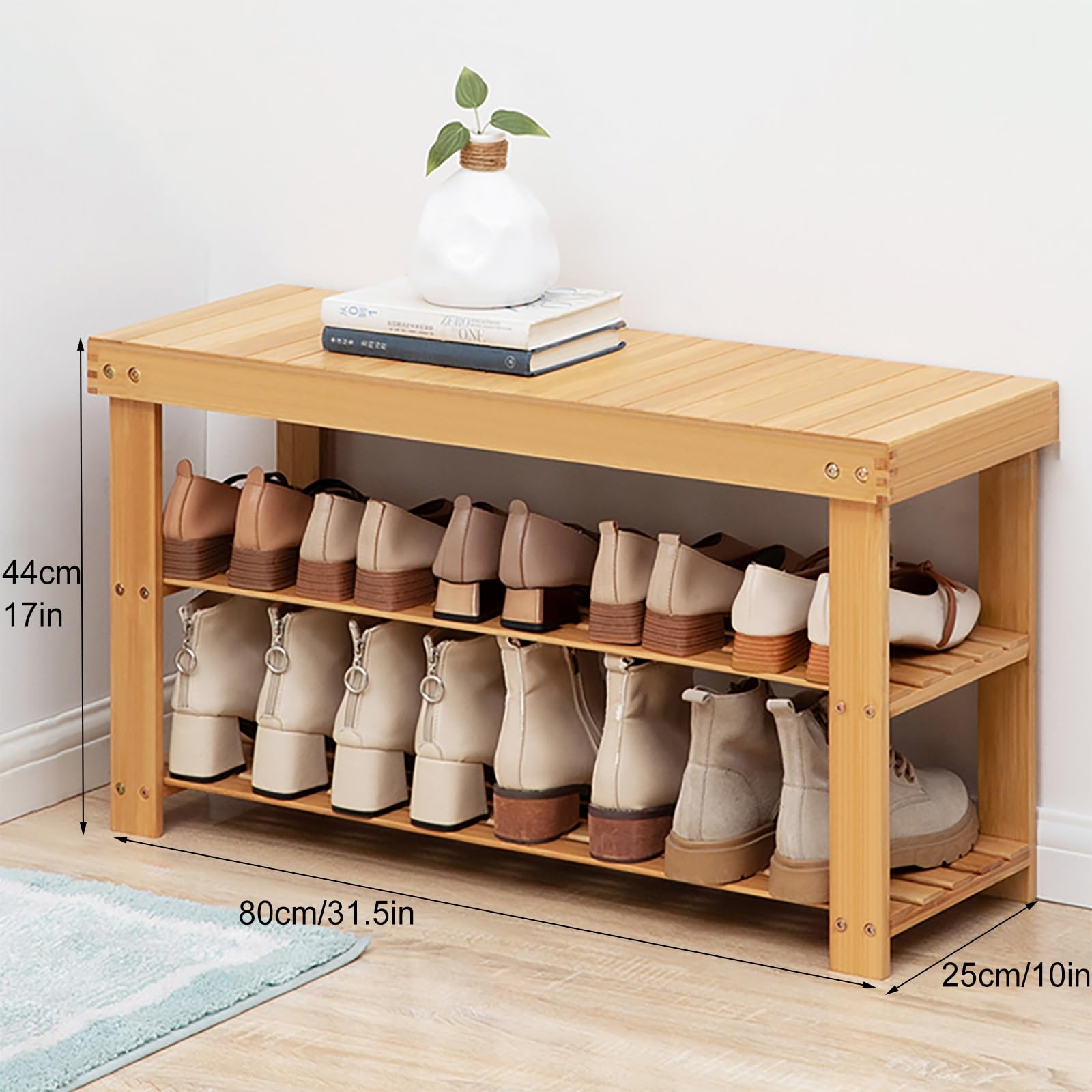 Bmosu Tier Bamboo Wooden Shoe Rack Tier Acacia Wood Shoe Rack