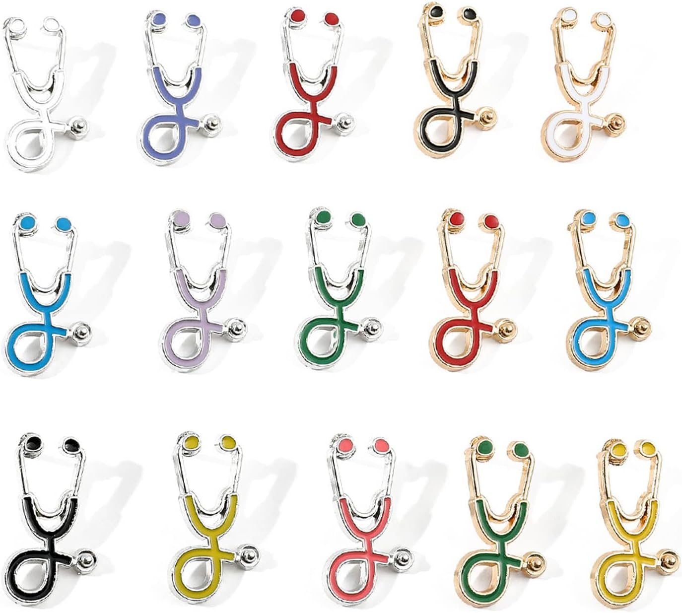 15PCS Stethoscope Brooch Pins,Stethoscope Enamel Lapel Pin