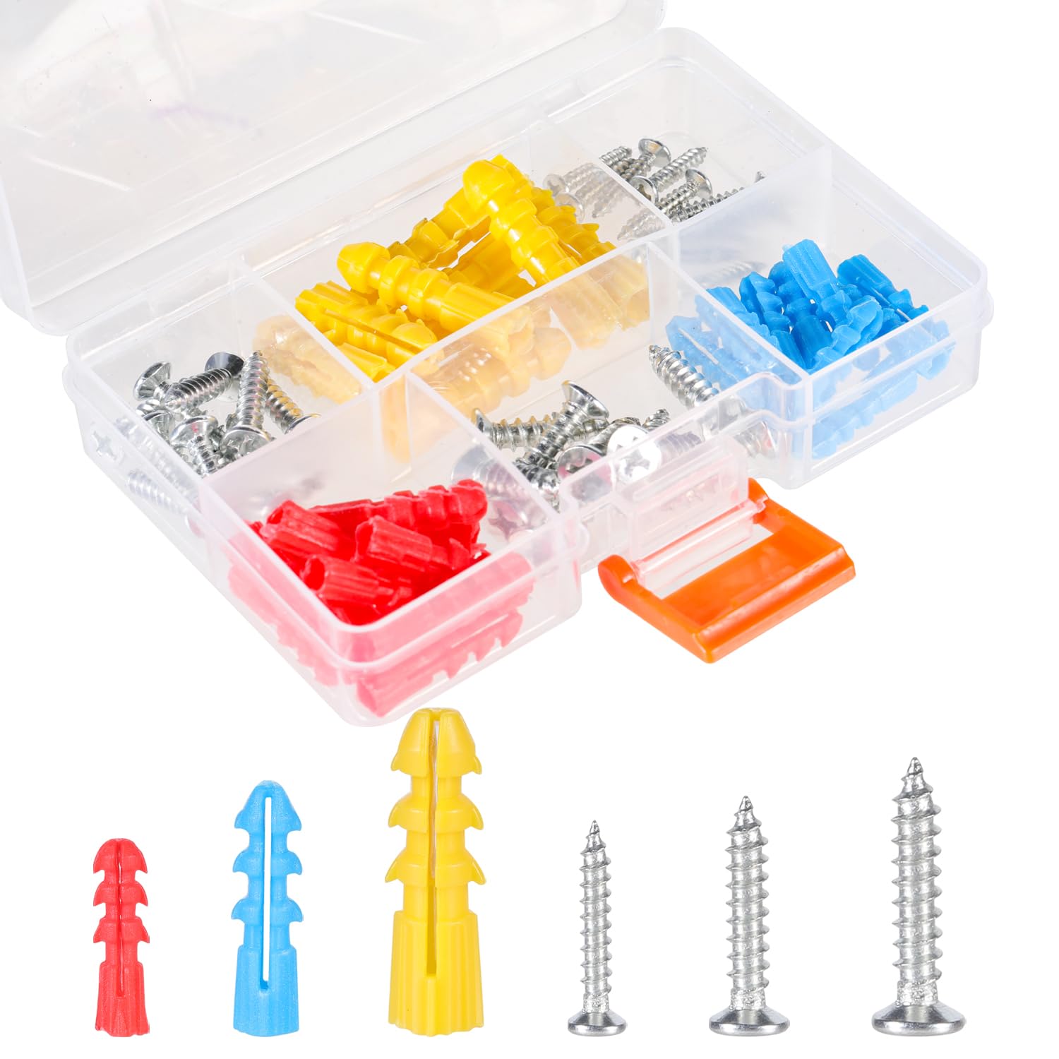 Arcjunys Blue + Red + Yellow 60 Pcs Screws And Wall Plugs Set Wall Plugs And Screws Screw And Wall Plug Set Heavy Duty Screws And Wall Plugs Kit For Brick Concrete Masonry Drywall Blue/Red/Yellow