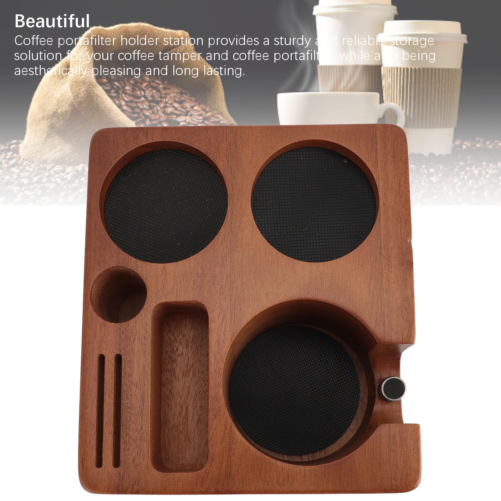 Estación de apisonamiento de espresso, soporte multifuncional de madera para café para portafiltro, manipulador y distribuidor de 58 mm