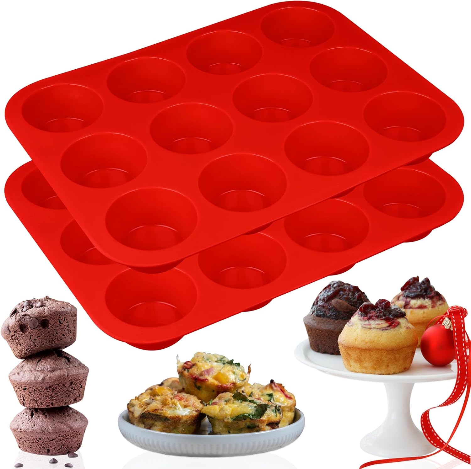 Sakolla Silicone Muffin Pan 12 Cup Silicone Cupcake Pan