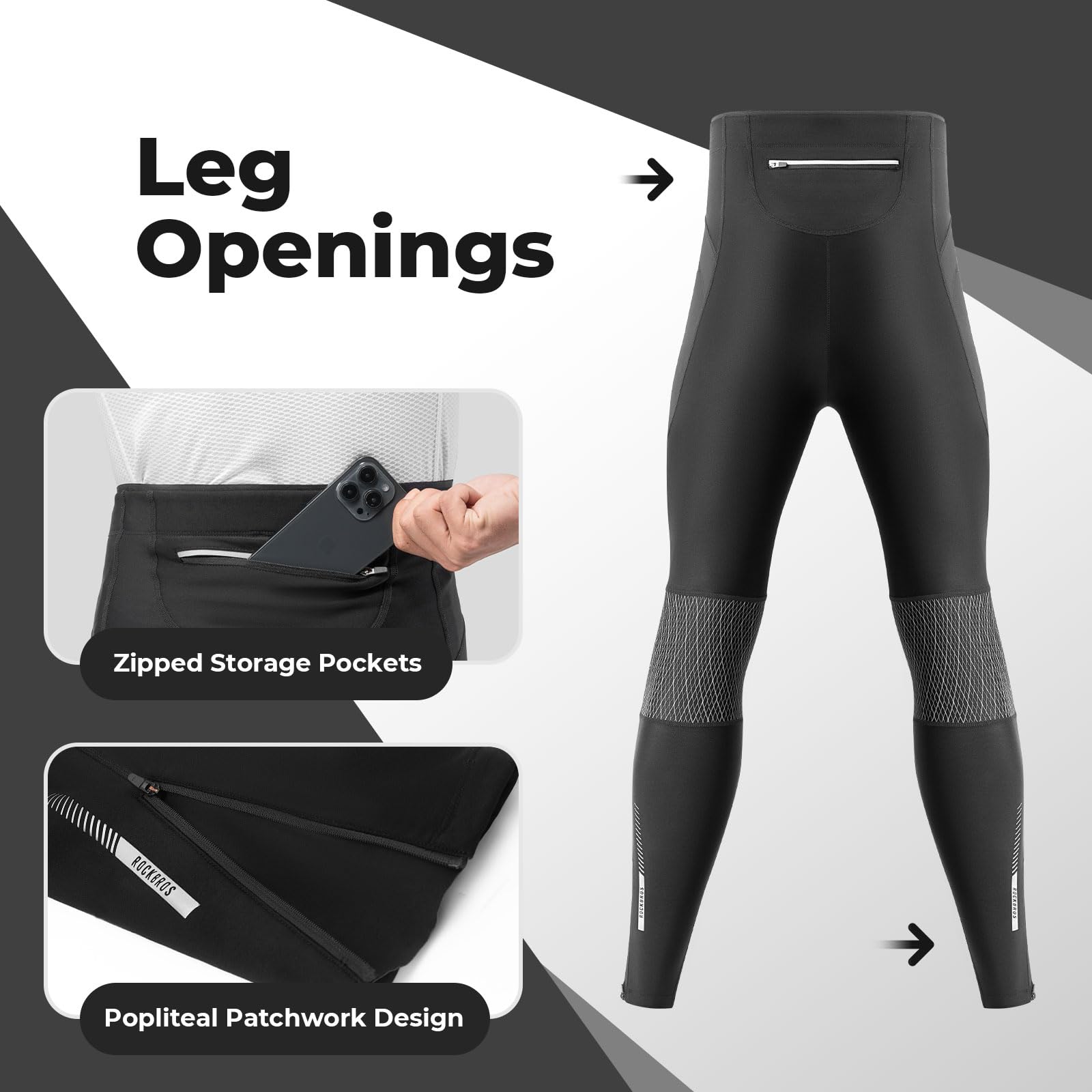ROCKBROS Pantalones Largos Hombre de Ciclismo, Culotte Térmico con Bolsillos de Invierno Antiviento Transpirable para MTB Bicicleta de Carretera, S-3XL