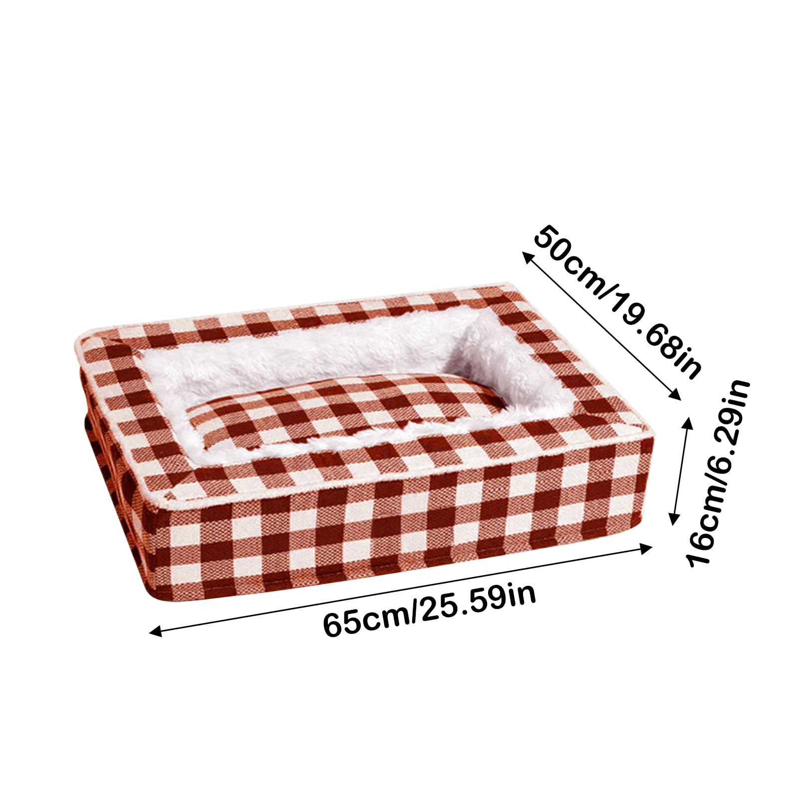 Tartan Dog Couch – Cojín acogedor, base tapizada | Clásico cuadrado festivo lavable, rizo de tartán suave calmante antiansiedad para mayor comodidad en el interior de la caja