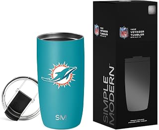 Officially Licensed NFL Miami Dolphins 16oz Travel Coffee Tumbler with Flip Lid | Stainless Steel Cup | Football Gifts for Men, Women | Voyager Collection | Miami Dolphins