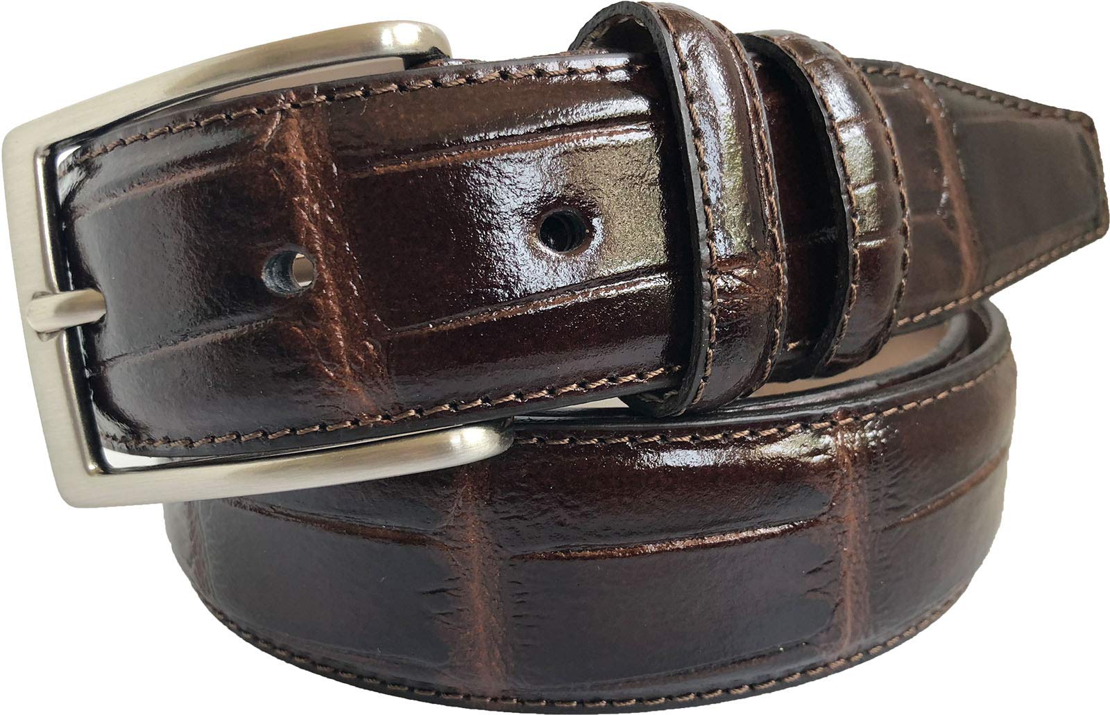 MENS CROCODILE PRINT ITALIAN LEATHER BELT BROWN (SMALL 30-32 INCHES)