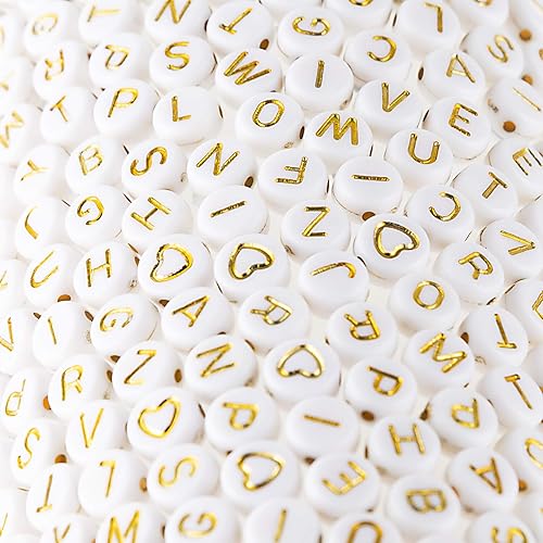500 Pcs Acrylic Alphabet Letter Beads Gold On White Name Bracelets for Jewelry Making (goldonwhite) (goldonwhite)
