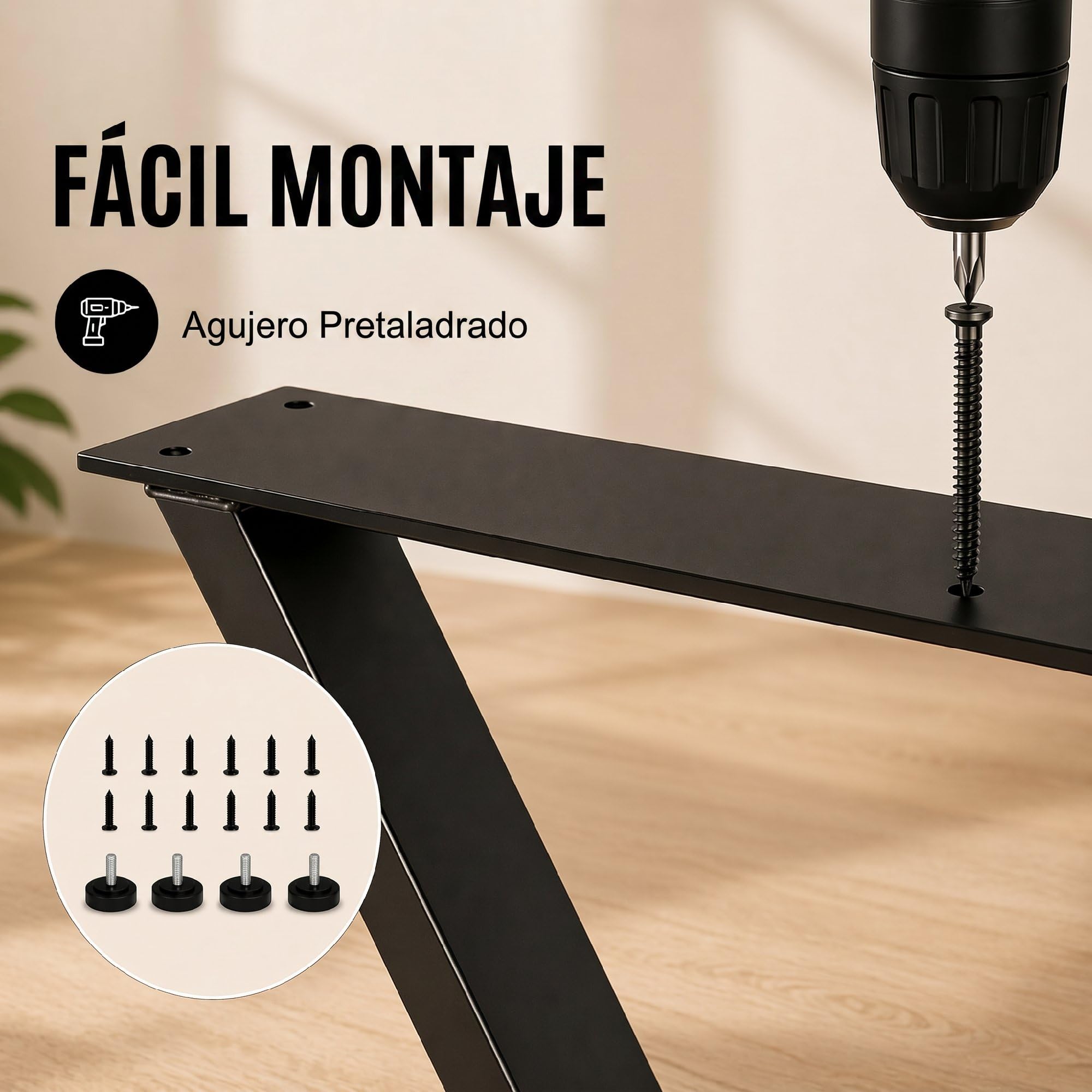 HOMCOM Patas de Mesa de Acero Juego de 2 60x10x72 cm Negro Comedor | en Forma de X, para Muebles Industriales, Almohadillas Ajustables, Tornillos, para Mesa de Comedor, Banco