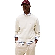 Tommy Hilfiger Uomo Felpa Seasonal Fleece con Scollo Rotondo, Beige (Heathered Oatmilk), XS