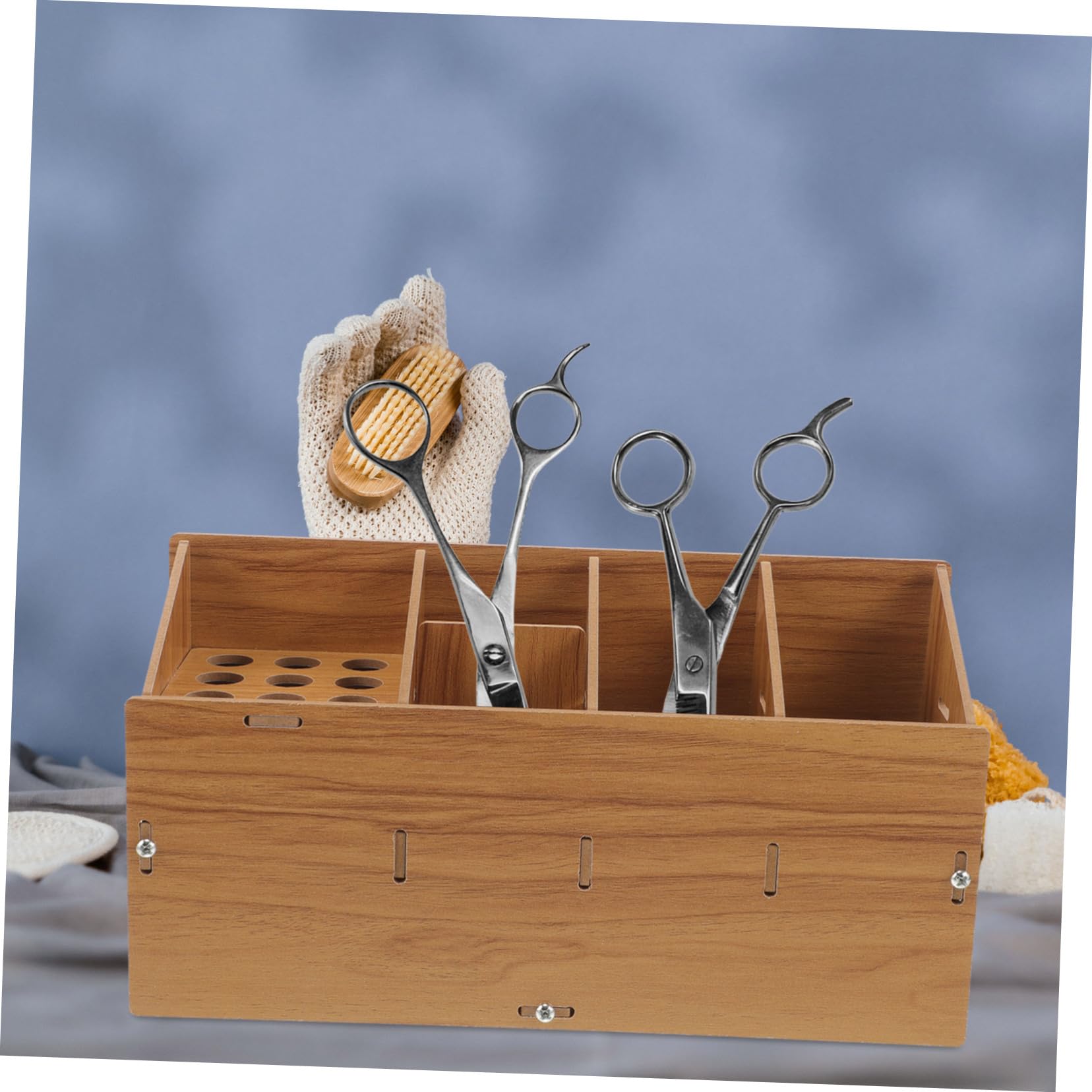 Baluue Haircut Scissor Comb Holder Styling Tool Organizer Barber Station Organizer Wooden Storage Case