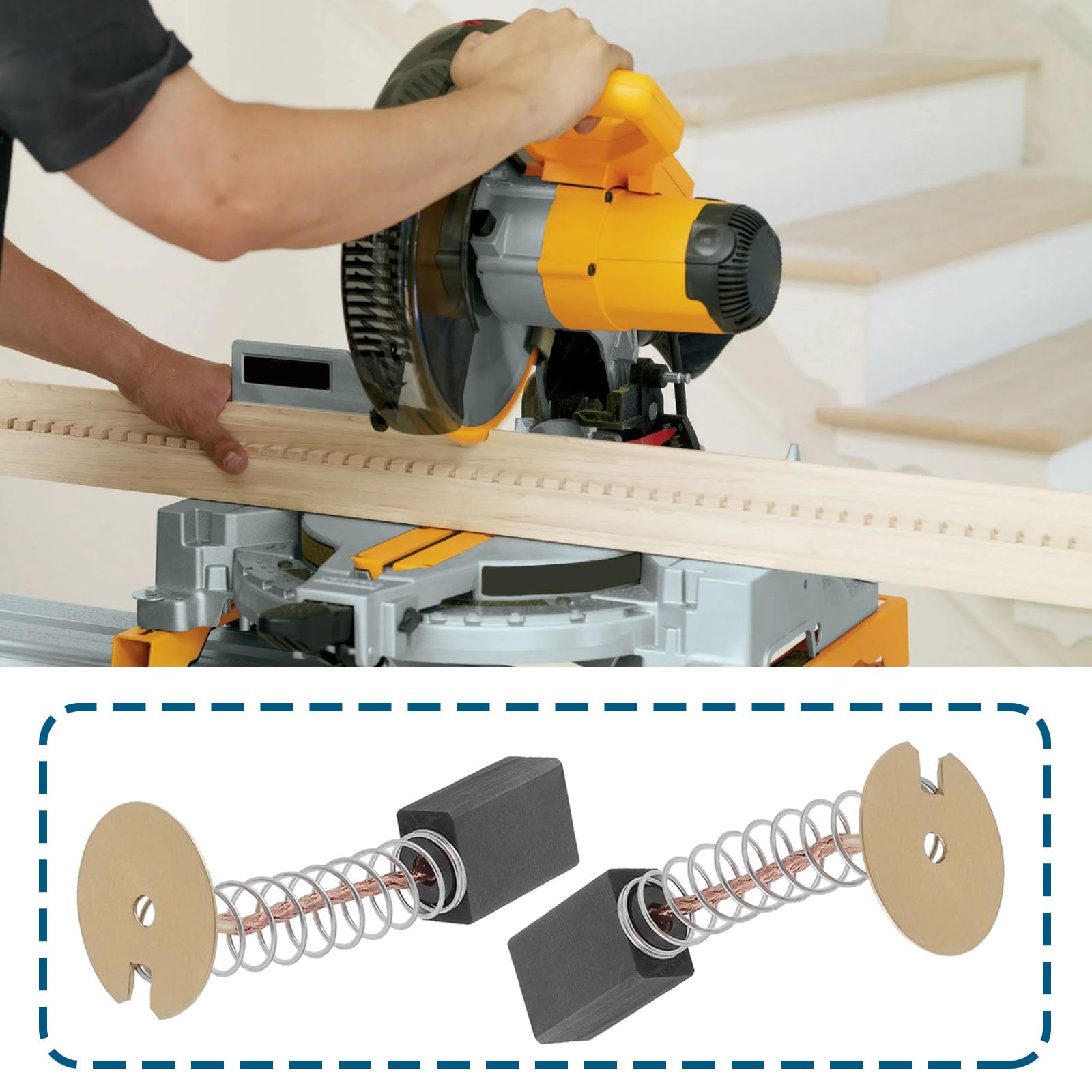 The Lord of the Tools 1 Pair Miter Saws Brush Miter Saw Motor Brush Replacement 145323-06 Compatible with Dewalt DW705 DW708 DW715 7x10.5x14.2mm - Image 2