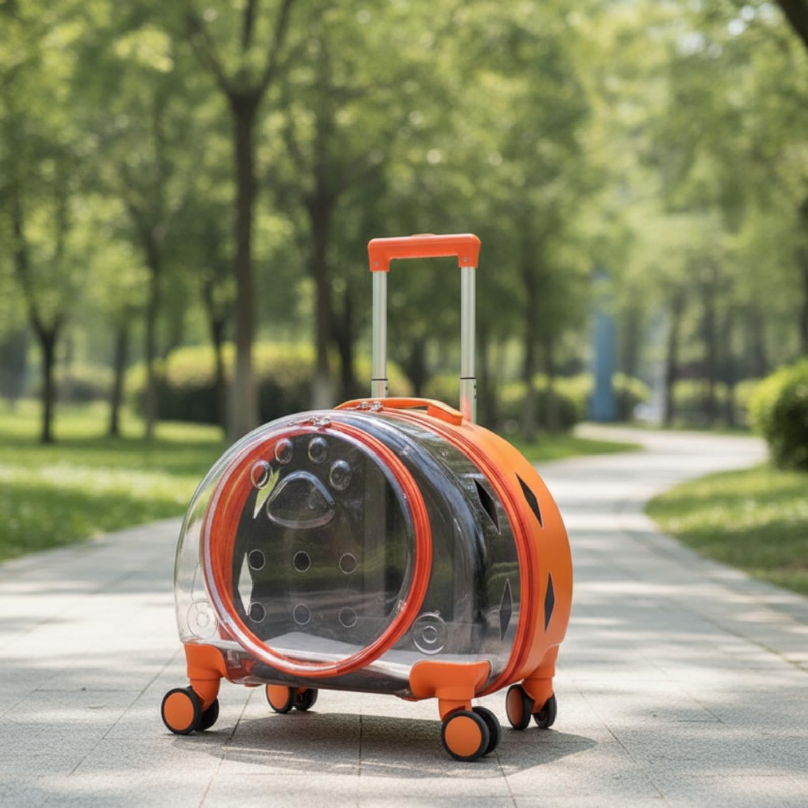 Tragbarer Reisetransporter Tierkoffer mit Rollen Transportbox Trolley mit Sicherer Reißverschlussöffnung Belüfteten, 1904-2 Orange Volltransparent, Tragbarer Haustier-Trolley Mit Rädern