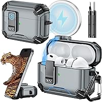 Vista 8 de Inesore Funda para AirPods Pro 3 (2025) con soporte para teléfono y kit de limpieza, compatible con MagSafe, cubierta de bloqueo automática