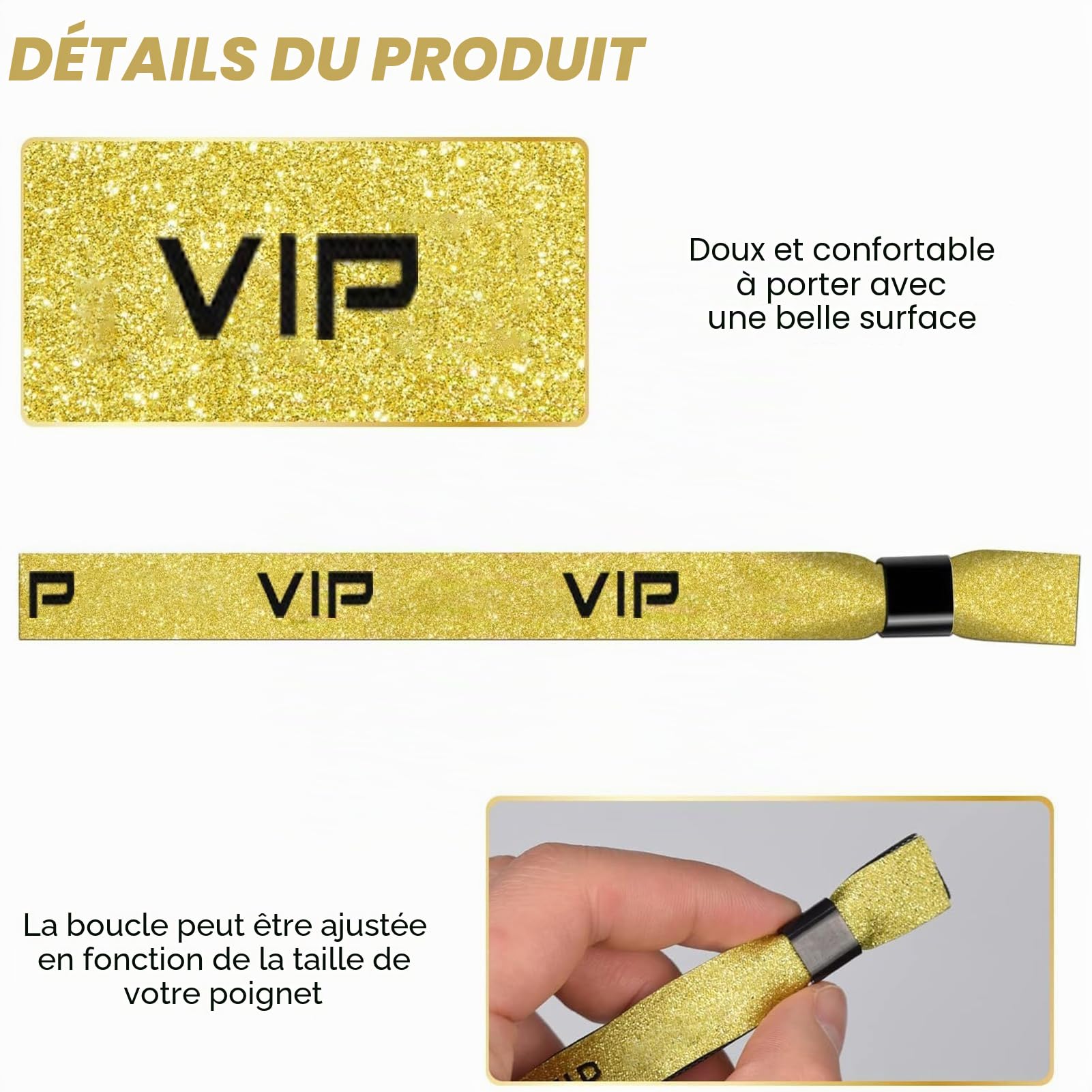 70 PCS Bracelets d'entrée en Tissu VIP, Bracelets d'entrée VIP, Bracelets de Festival, Bracelets d'entrée en Or Noir, Bracelets d'entrée de fête, Bracelets de fête imperméables, Bracelets en