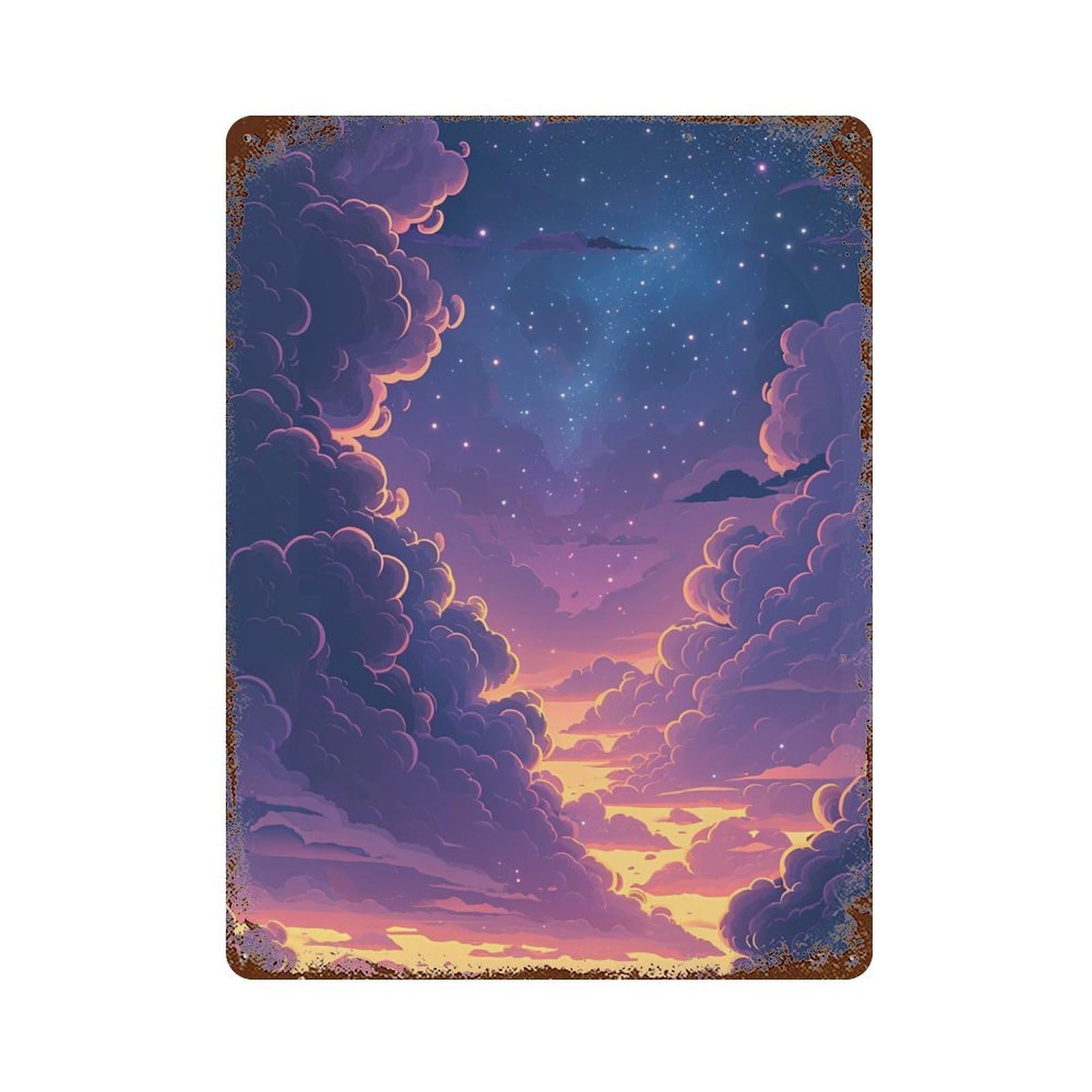 Starry Night Sky with Clouds Rust Effect Tin Sign 15.7"x11.8", Industrial Home Decor for Cafe, Home Bar And Lounge Decor