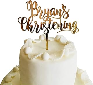 Personalised Christening Name Cake Topper Party Acrylic Cake Decorations Any Name First Communion Custom Baptism Cake Topper God Bless Wood Blessing Sign Customized Christening All Colours Calligraphy