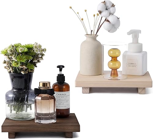 Organizador pequeño para encimera de baño, bandejas decorativas de madera, soporte rectangular para cosméticos, cocina, jabón, botella de loción,