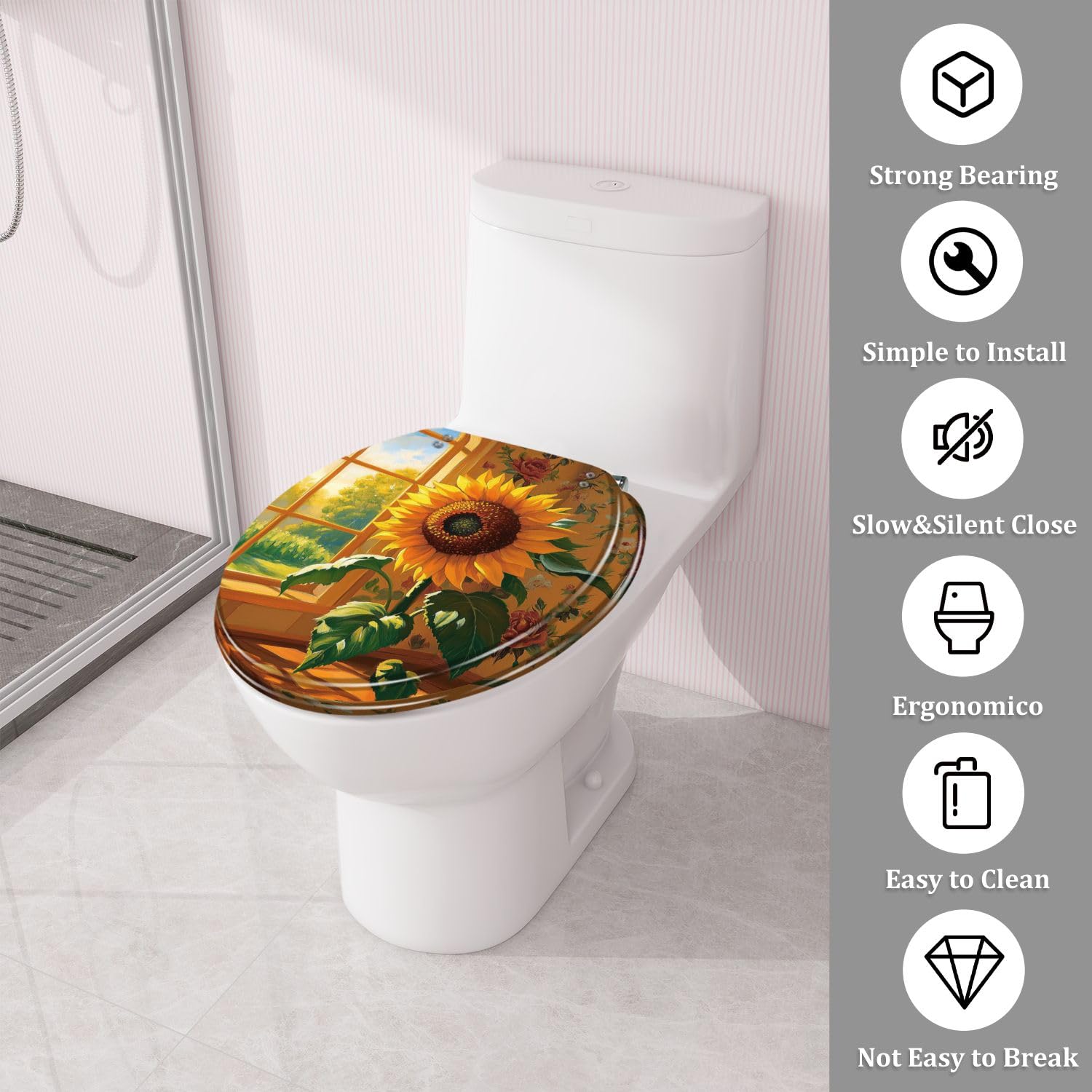 Asiento de inodoro de resina EcoDeco con tapa, cierre silencioso y