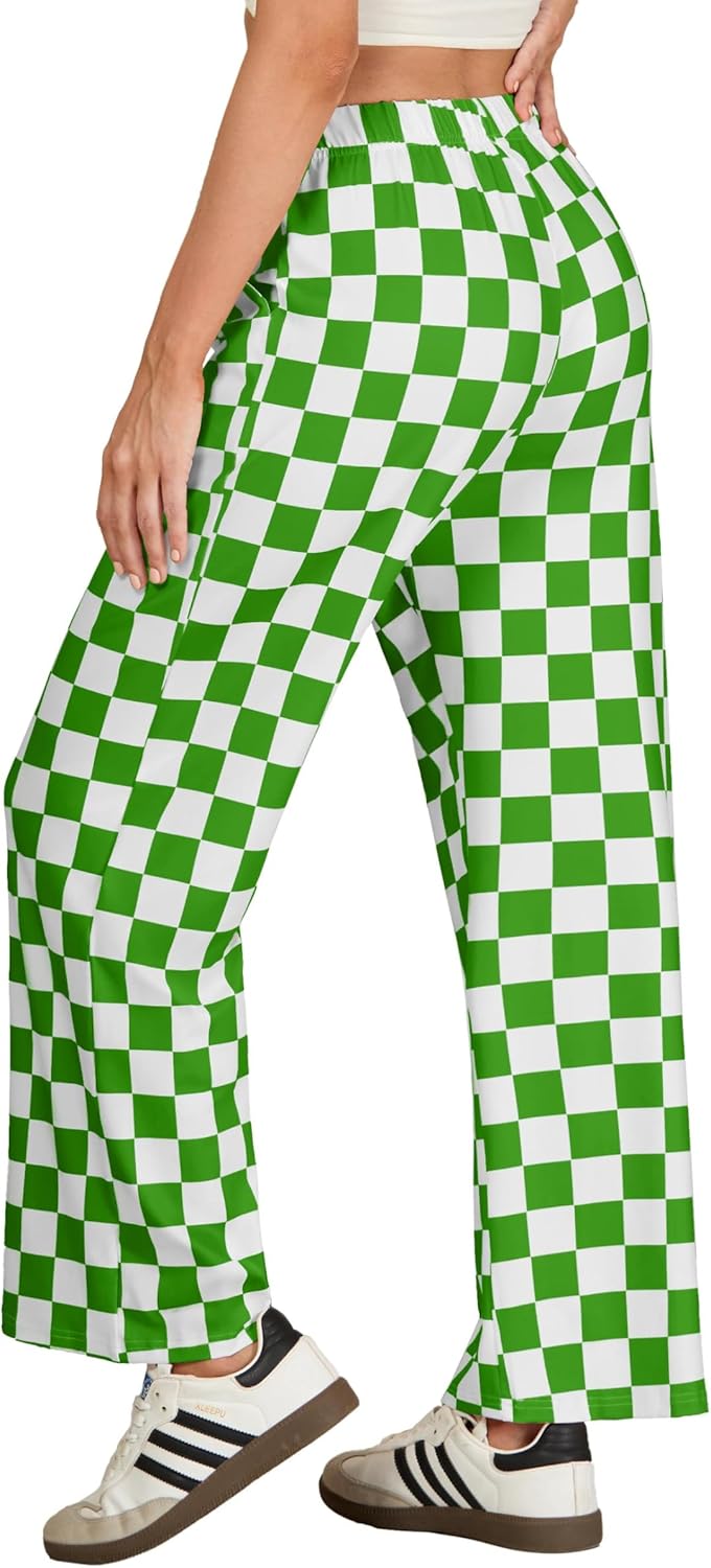 IWOLLENCE Women's Casual Loose Checkered Wide Leg Pants High Waist Straight Lounge Y2K Gingham Trousers - Image 3