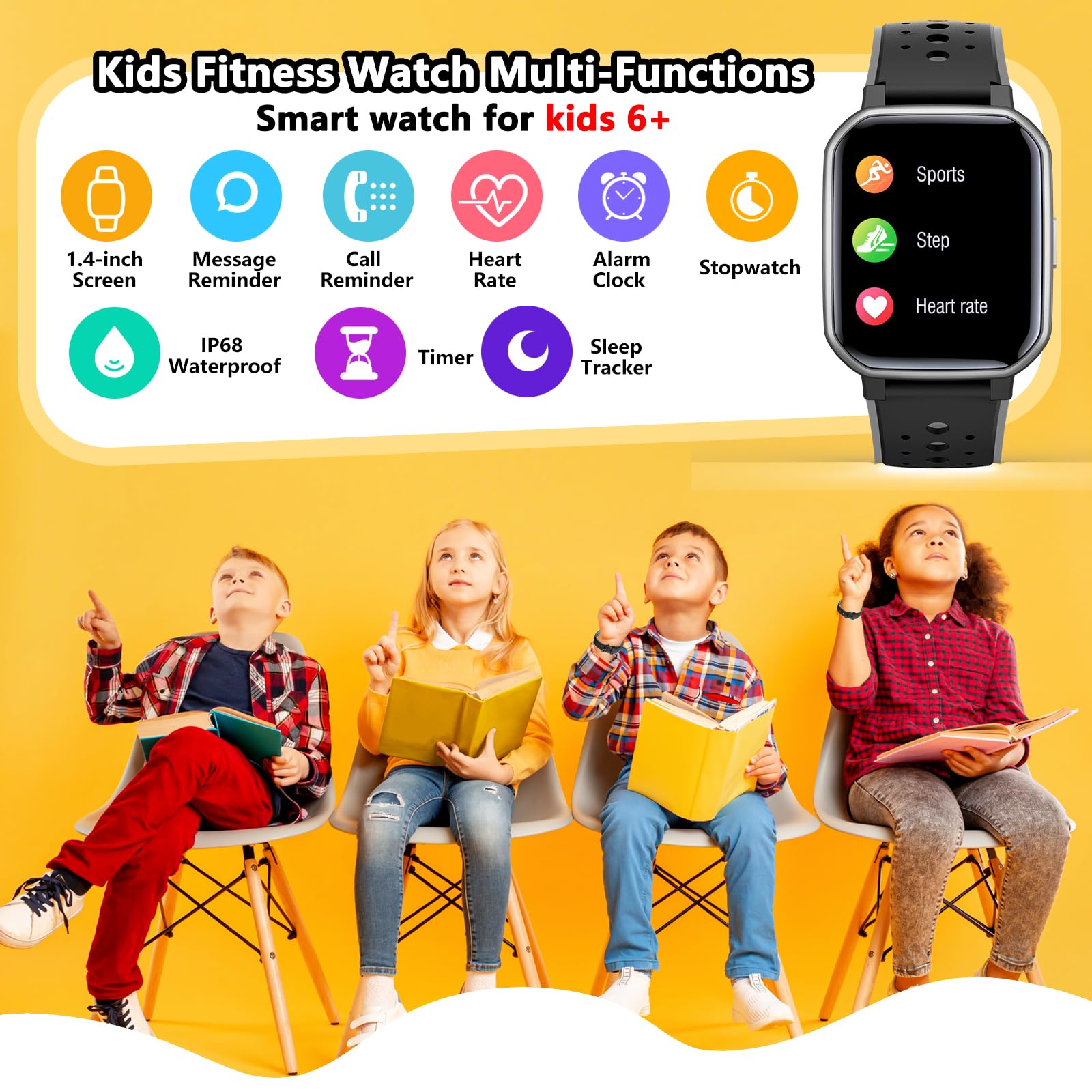JOYELE Smart Watch for Kids Teens, Smartwatch Orolorio Bambino Bambina, Orologio Fitness Smart Watch 19 Modalità Sportive, Monitoraggio Sonno/Frequenza Cardiaca, Fitness Tracker per Android iOS (Nero)
