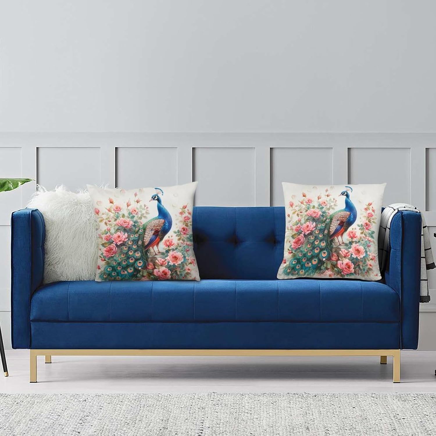 2 Packs Farmhouse Peacock Throw Pillow Covers for Living Room, Peony Floral Colorful Fantasy Pillow Covers Cushion Case for Couch Sofa Bed, 18x18 inch - Image 5
