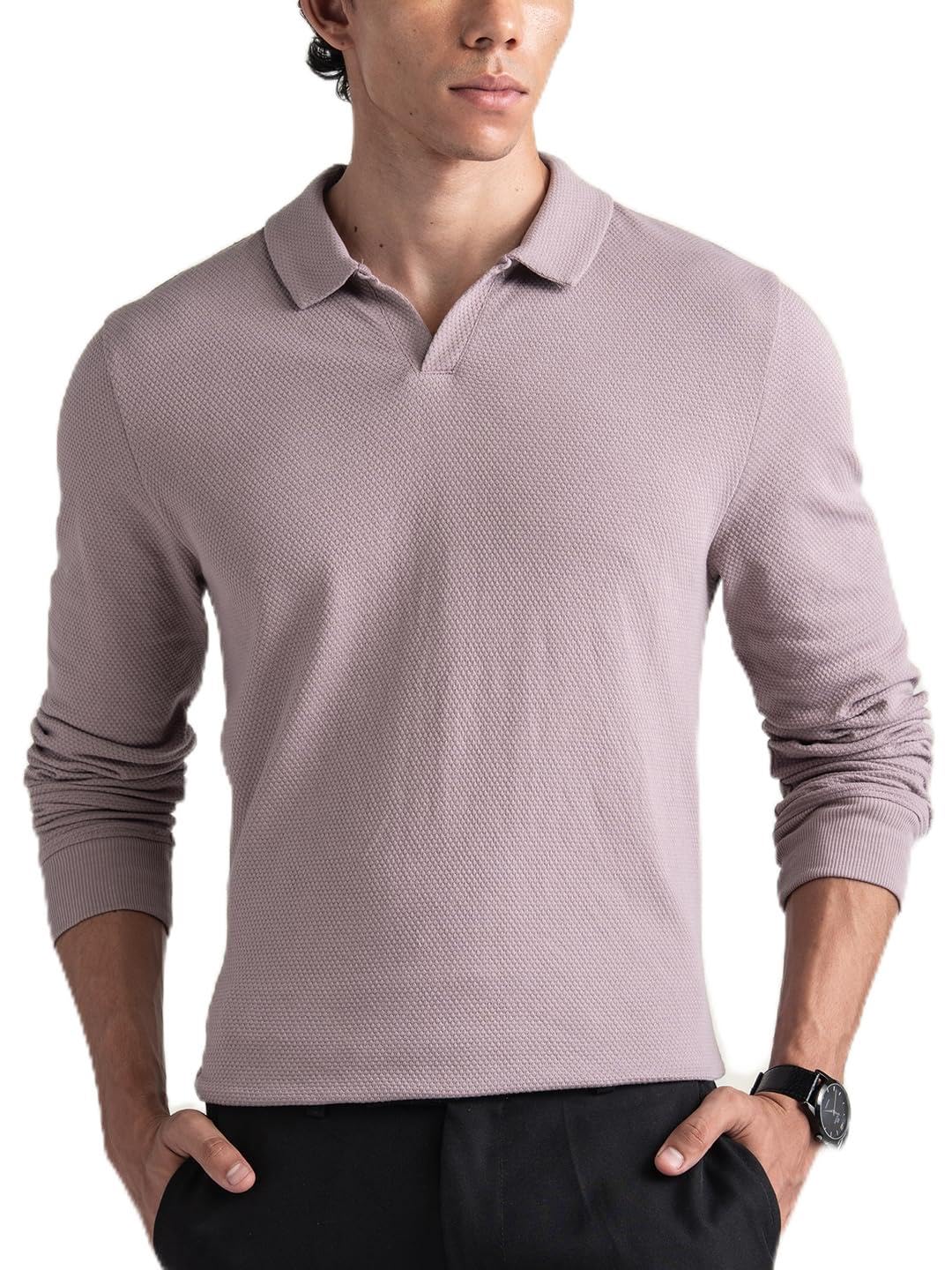 damensch Statement Waffle Johnny Collar Full Sleeve Polo with Premium Cotton Blend, Waffle Texture, Colours by High-IQ Dyes Heavy Weight Fabric T-Shirt for Men-picture-49