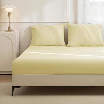 JIYUAN Full Washed Cotton Fitted Sheet Set,3-Piece, Relaxed Linen Feel | Deep Pocket Fits Mattresses up to 17". Includes 2 Pillowcases. Naturally Soft & Breathable. Machine Washable.