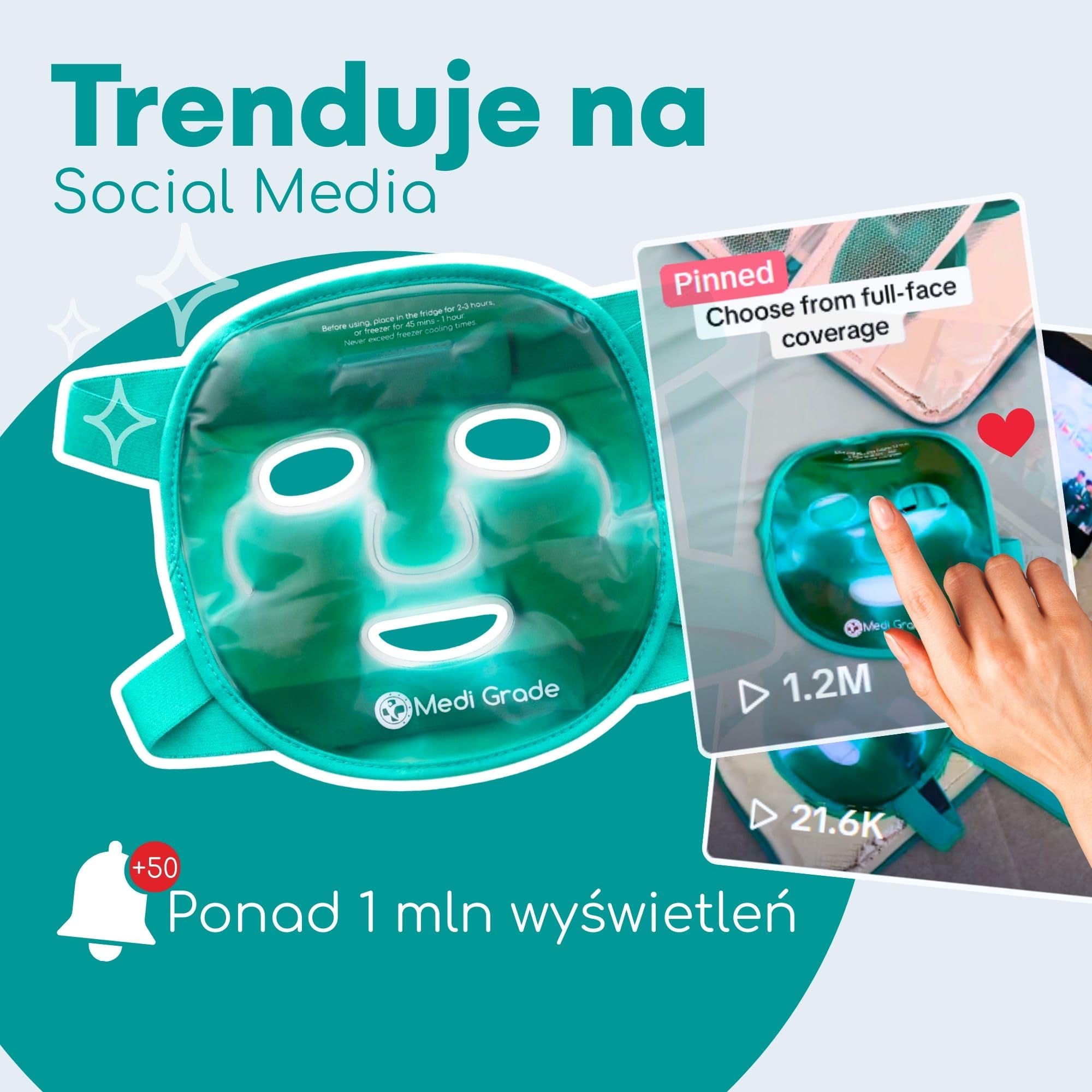 Medi Grade Zestaw Chłodzącego Żelu z 1 Maską z Lycry i Etui – Maska Lodowa na Twarz przeciw obrzękom i cieniom pod oczami – Kojąca Maska na Twarz do relaksu i regeneracji