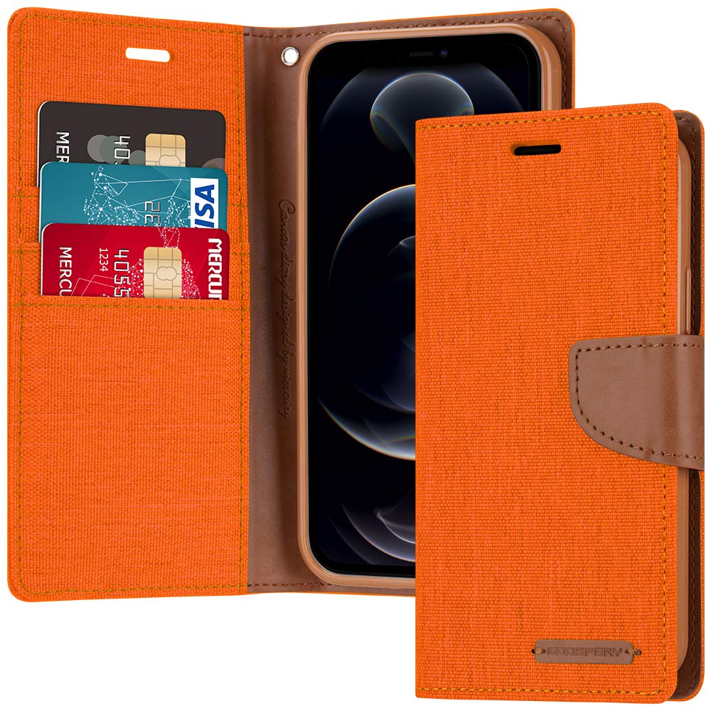 Goospery Canvas iPhone 12 Pro, iPhone 12 Wallet Case inches) Denim  Stand Flip Cover (Orange) IP12P-CAN-ORG