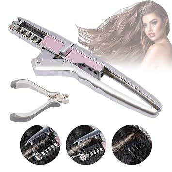 Hair Extensions Tool, 6D Second Generation Hair Connector Kit 5 Row No-Trace Quick-Operated Non-Marking Hair Extensions Gun, More Natural & Faster for Hairdressers, Salons, Beauty Stores