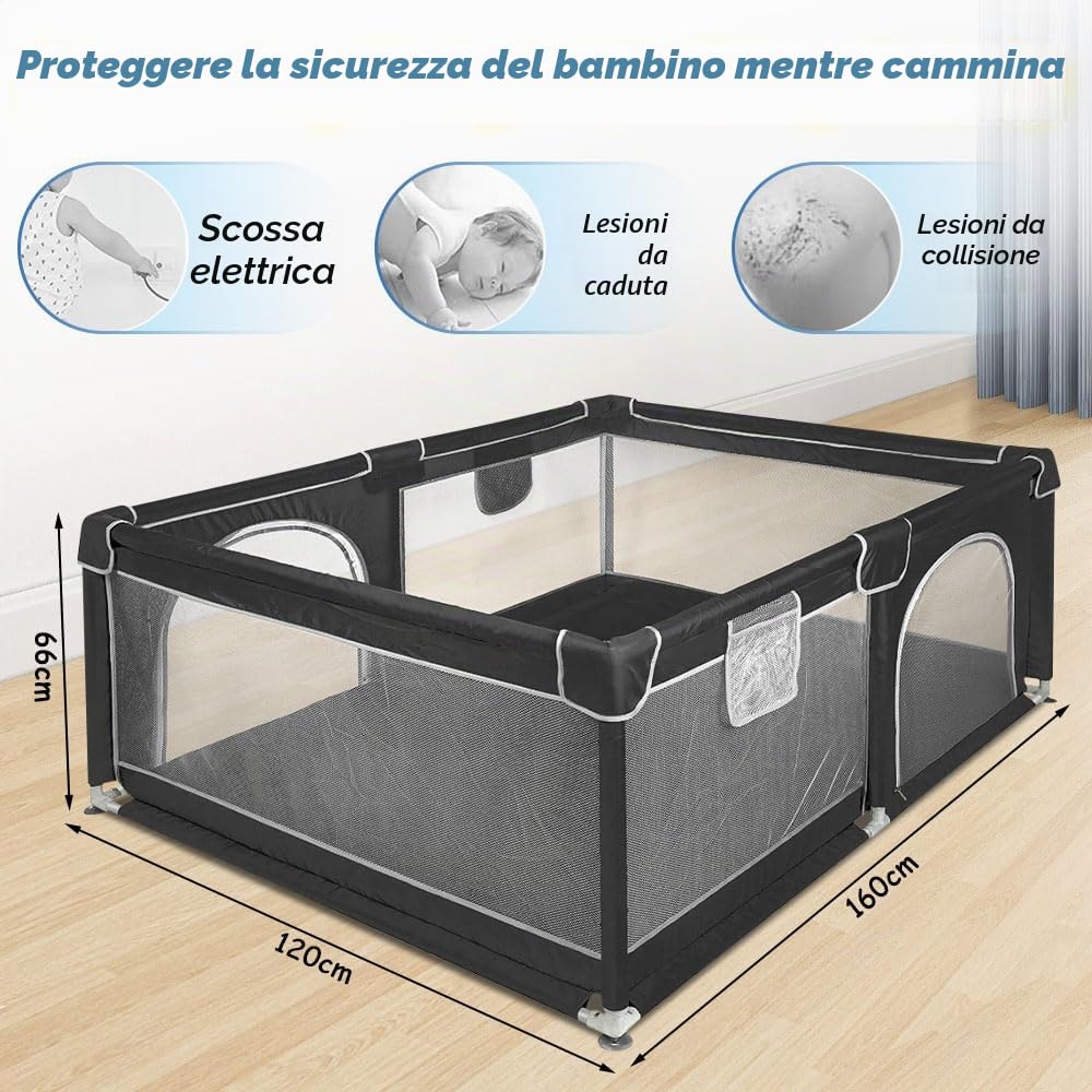 Box modulare 120 cm x 160 cm x 66 cm, pieghevole, tessuto Oxford con custodia, sicuro e comodo, attività genitore-figlio (grigio scuro)