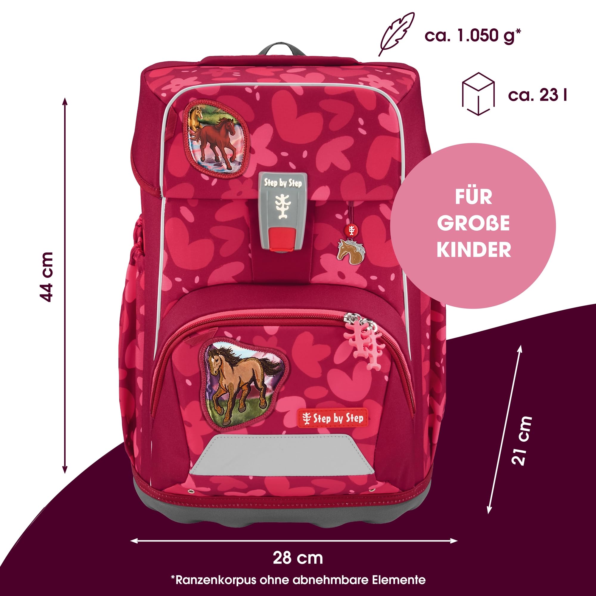 Step by Step Giant - Juego de mochila escolar (5 piezas, color verde, ergonómico, con reflectores, altura regulable con cinturón de cadera y pecho, 23 L), color verde