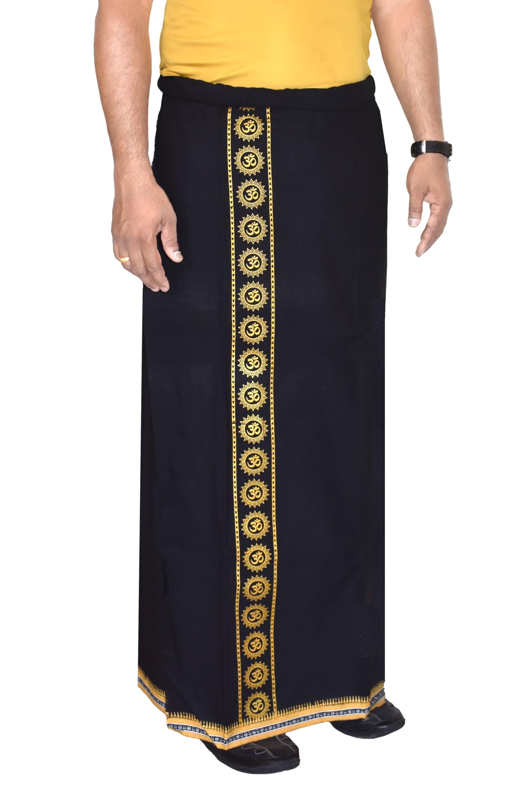 tuni mani Men's Traditional Indian Style Print Dhoti with OM Print Border/Length 1.90mtr-picture-20