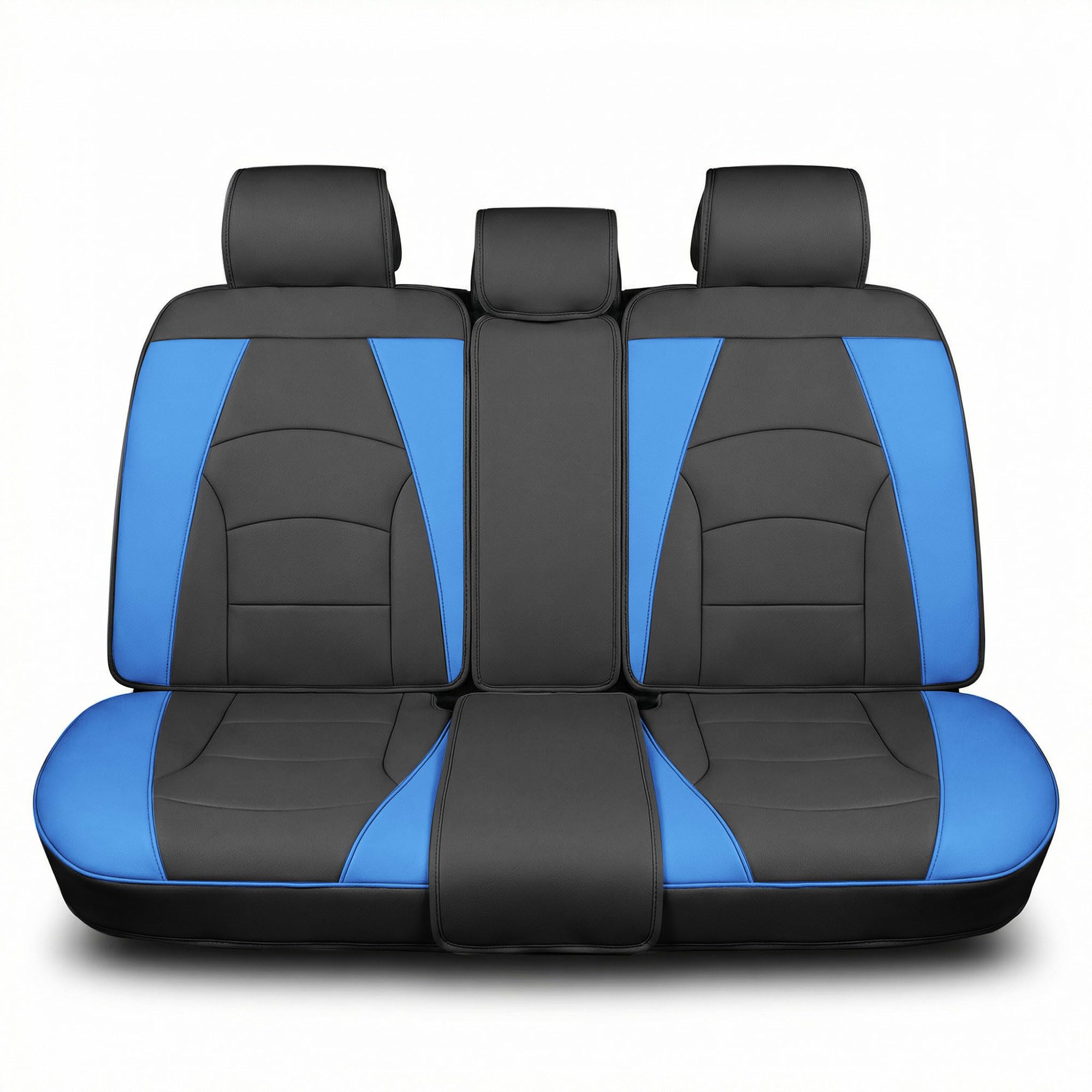 FH Group Car Seat Cover for Back Seat Blue Black Faux Leather - Universal Fit, Rear Seat Covers for Cars with Rear Split Bench, Car Seat Cushions, Car Interior Accessories for SUV, Sedan, Van