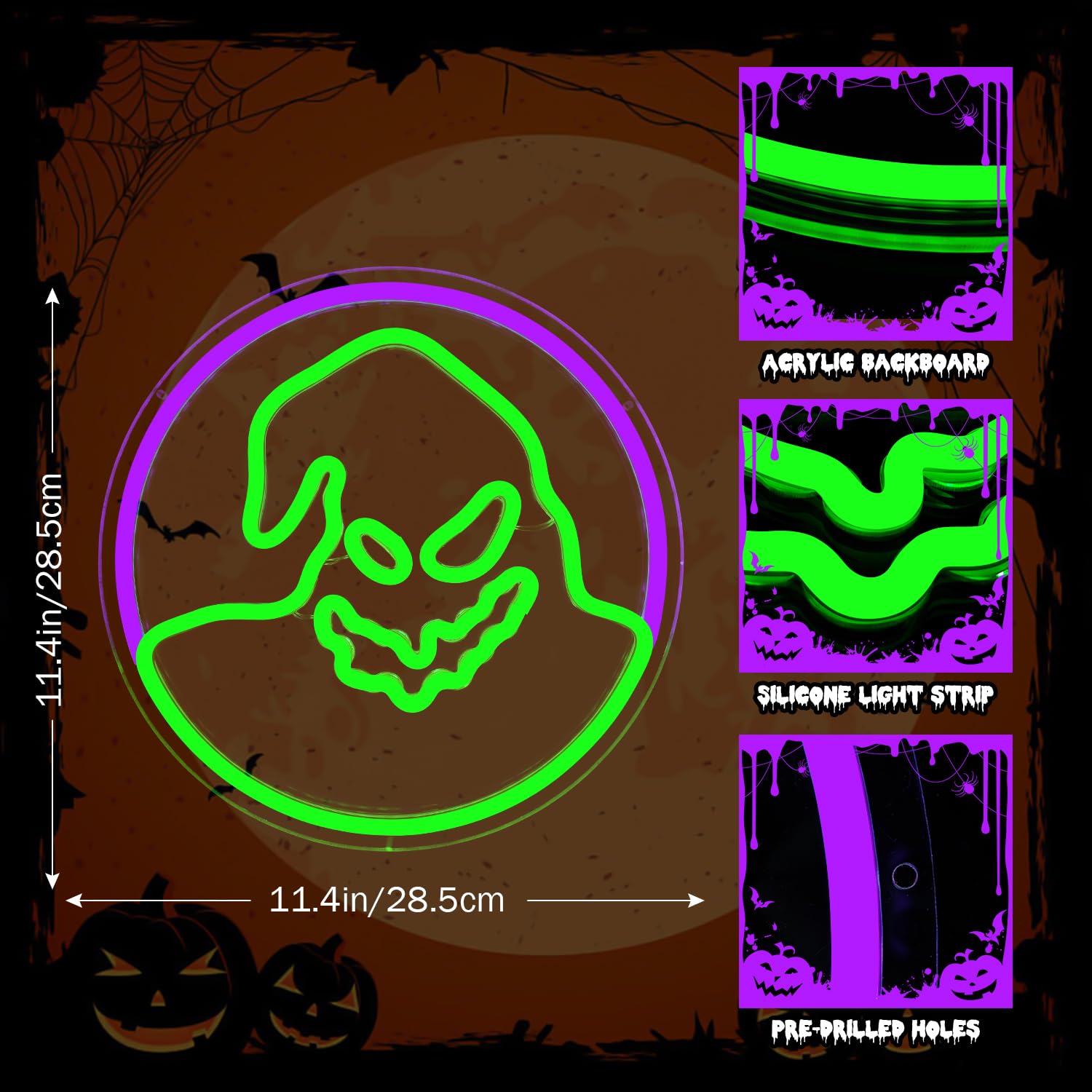 Letrero de neón de Halloween con luces de neón de Pesadilla antes de Navidad para dormitorio, letreros LED de fantasma para Halloween, Navidad, regalos de cumpleaños